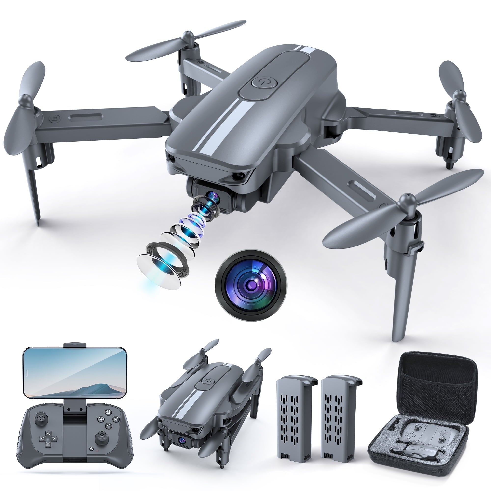 Islyne S17 Drone with 4K HD Camera, Foldable Mini Drone for Adults Kids, RC Quadcopter with  2 Batteries£¬Altitude Hold,  3D Flips