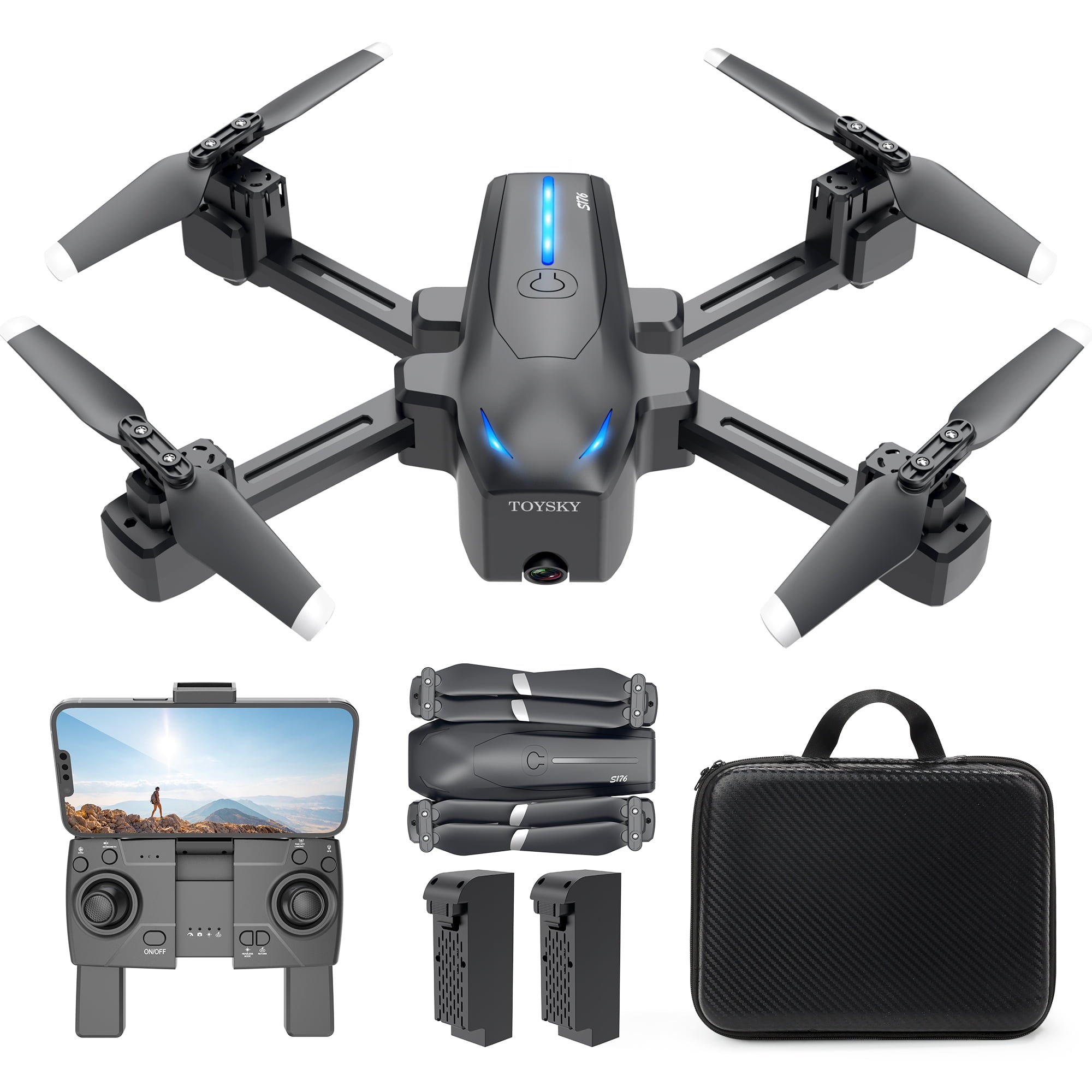 Islyne S176G GPS Drone with 4K Camera for Adults, RC Qudcopter with Auto Return Home, Smart Follow Me, 2 Batteries and Carry Bag, Black