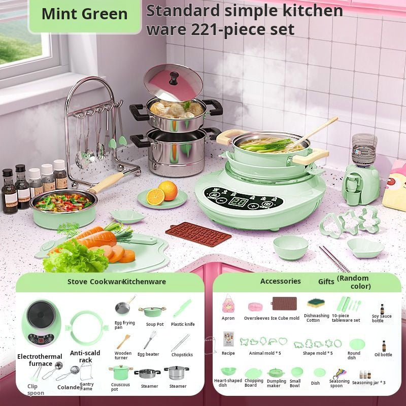 Islyne T18 children's Internet celebrity popular mini kitchen toy real cooking full set real kitchen utensils for cooking girls birthday gift