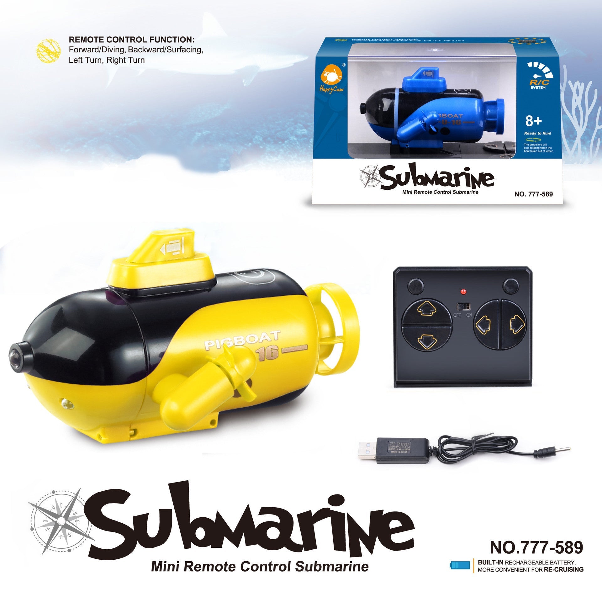 Islyne T130 Submarine Toy Simulation Mini Remote Control Submarine 46-way Toy Boat Electric Model Toy