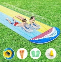 Water Slides and 2 Bodyboards, Lawn Water Slide Summer Slip Waterslides Water Toy with Build in Sprinkler for Backyard Outdoor Water Fun for Kids