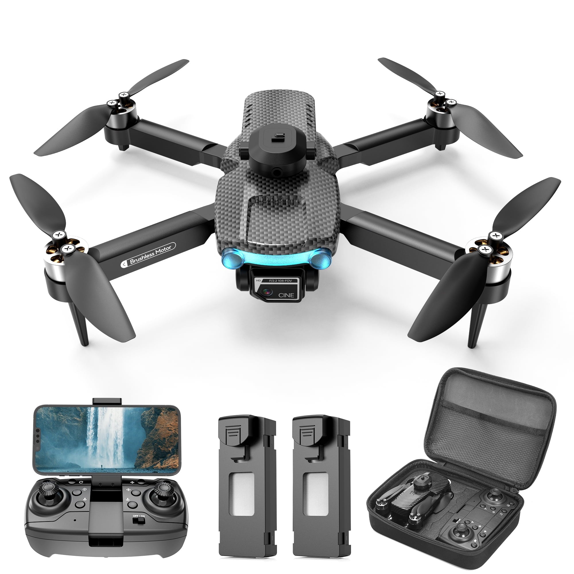 Islyne XT204 Drone with 6K UHD Camera,Foldable Drones for Adults Kids, RC Quadcopter Drone, Brushless Motor, Optical Flow Positioning,2 Batteries, Black