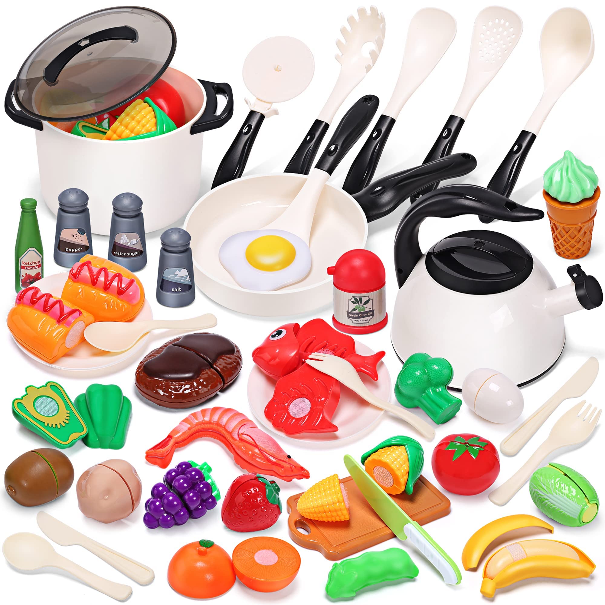 CUTE STONE RPCS204004 Play Kitchen Accessories Toy, Play Food Sets for Kids Kitchen, Toddler Kitchen Set for Kids with Play Pots, Pans, Kids Kitchen Playset, Play Kitchen Toys for Girls Boys