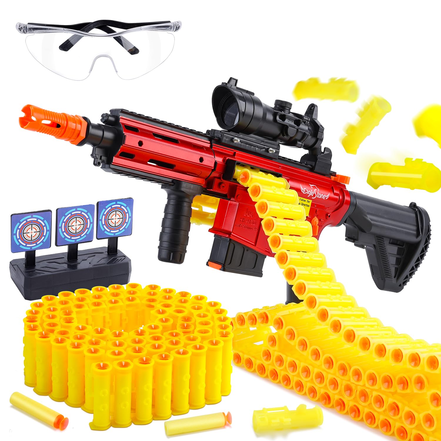 Eaglestone Automatic Toy Guns for Nerf Gun, Auto Sniper Machine Gun, 3 Modes Shell Ejecting Electric Toy Foam Blaster, 150 Darts,2 Battery,30 Bullet Belt, Motorize Realistic Toy Guns for Boys Age 8-12