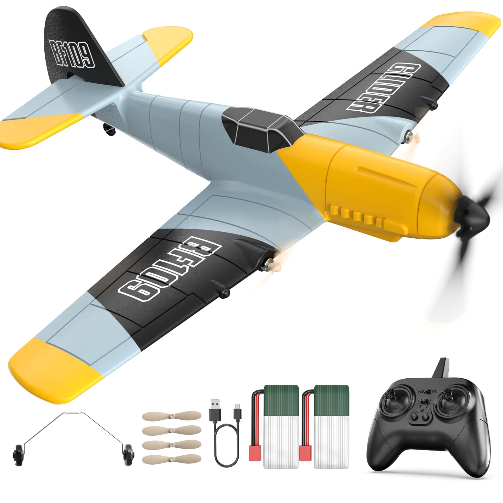 DEERC Z61 RC Plane 3 Channel BF-109 Remote Control Airplane Fighter Toys,2.4GHz 6-axis Gyro Stabilizer RTF Glider Aircraft Plane with 2 Batteries,Easy to Fly for Adults Kids Beginners Boys