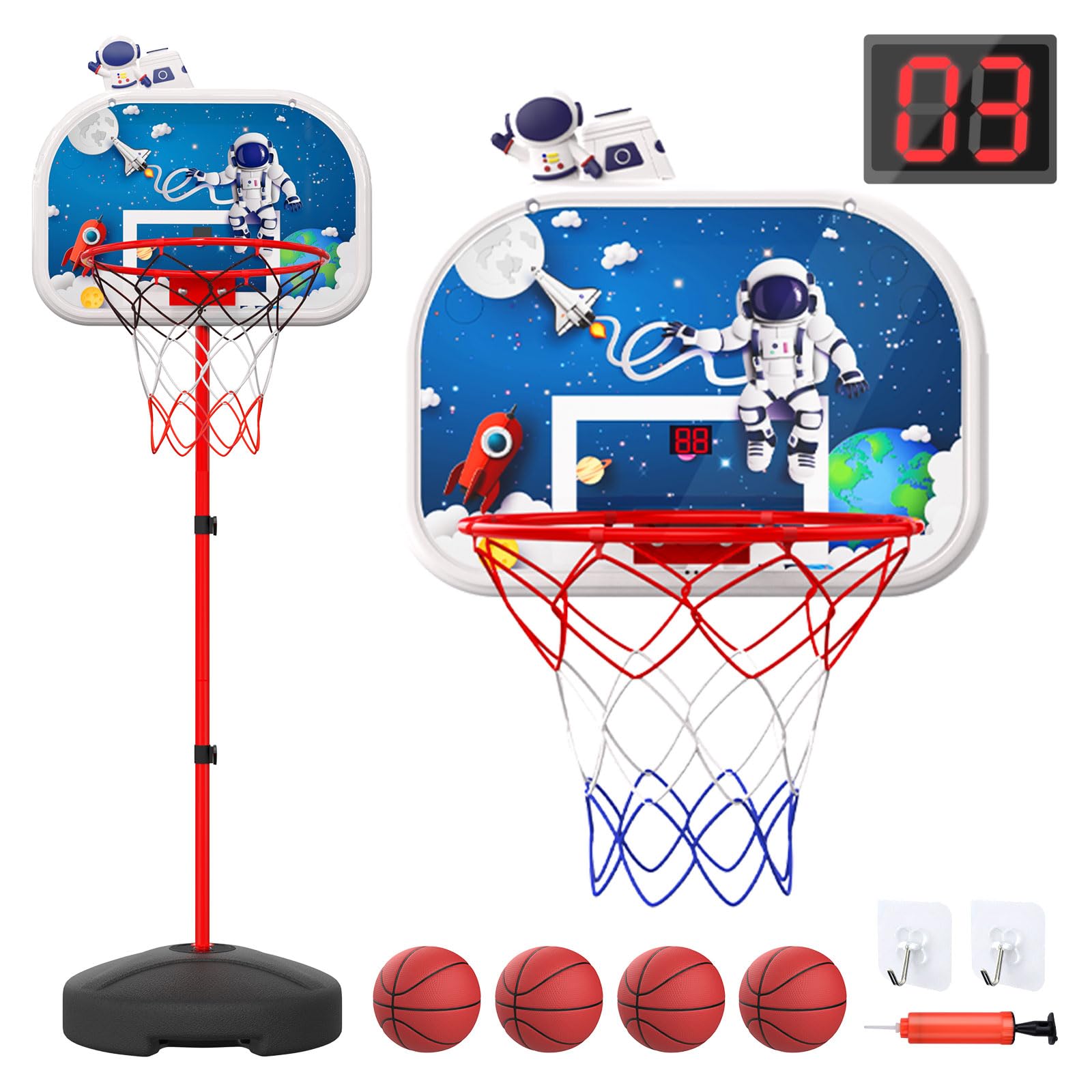 Eaglestone ES53 Basketball Hoop with Electronic Scoreboard, Outdoor Indoor Poolside Basketball Hoops for Kids, Adjustable Height 3.7ft-7.0ft w/4 Balls, Basketball Toys for Kids and Toddlers Ages 3-12