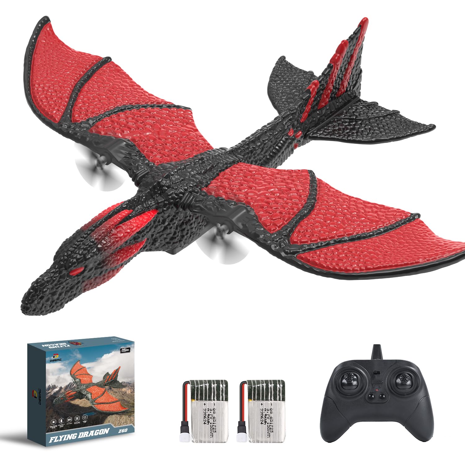 DEERC Z60 RC Plane,2.4GHz Remote Control Dragon Plane Toys,2CH 6-axis Gyro Stabilizer RTF Airplane with 2 Batteries,Easy to Fly for Adults Kids Beginners Boys