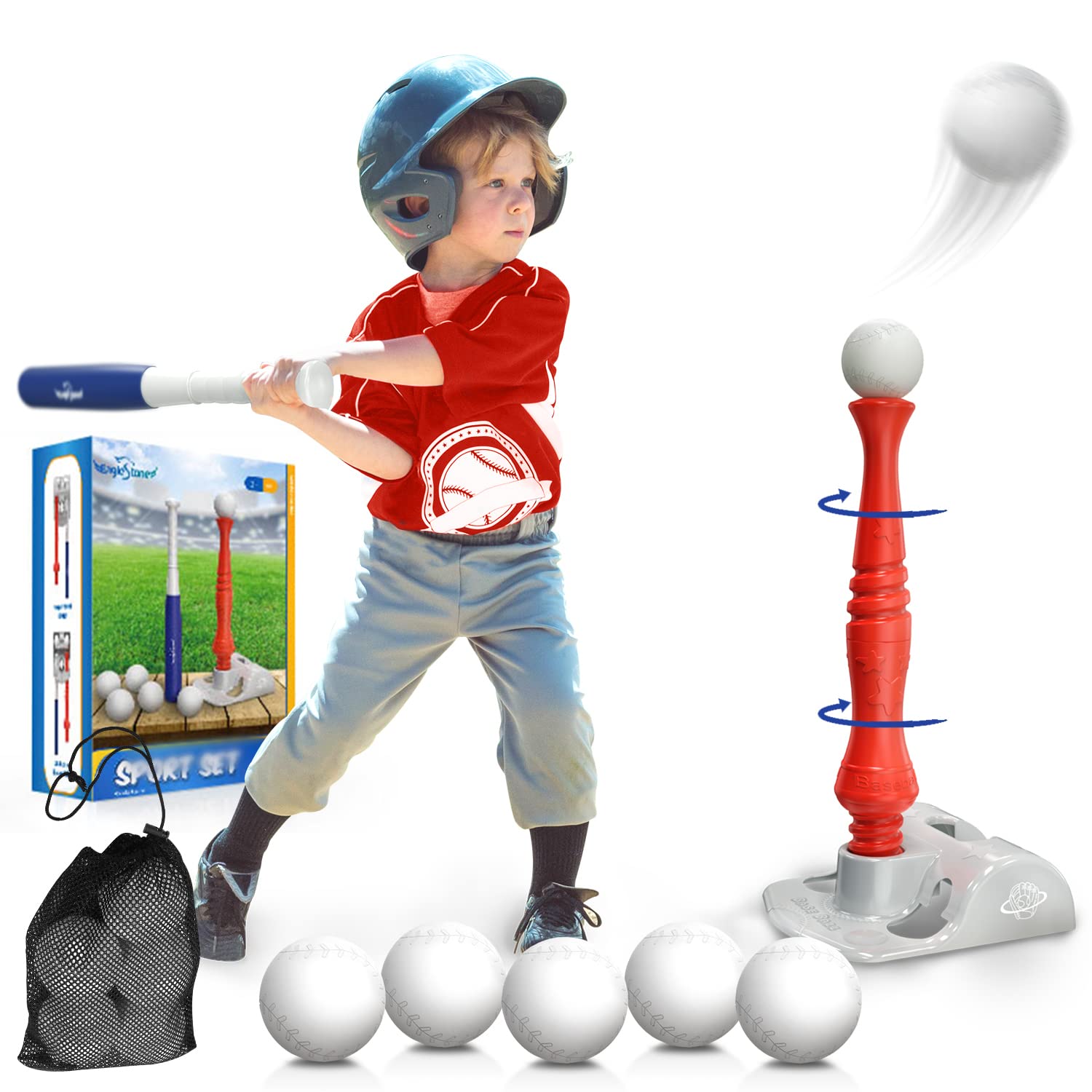 Eagle Stone ES09 EagleStone T Ball Sets for Kids 3-5, 5-8, Tee Ball Set for Toddlers, Baseball Outdoor Toy Includes 6 Large Balls, Adjustable Teeball Batting Tee, Tball Games for Boys & Girls, Kids Ages 3-12 Years