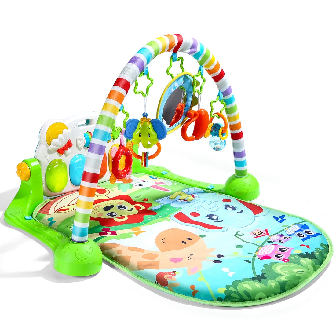 CUTE STONE Baby Gym Play Mat & Baby Learning Walker, Baby Activity Mat with Play Piano, Musical Activity Center with Lights, Baby Push Walkers & Tummy Time Mat for Infant Newborn Toddlers