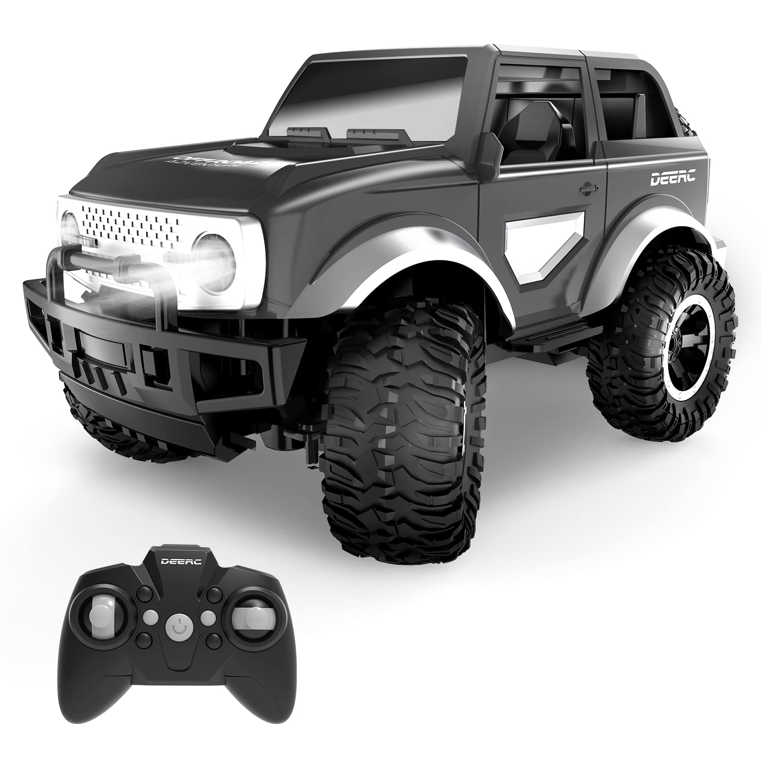 DEERC DE49 Remote Control Jeep Car with Realistic Headlight & Taillight, 160 Mins Play SUV Vehicle with Spare Tire, 2.4Ghz 1:18 All-Terrain Monster Trucks for Boys, Off-Road RC Trucks Gift for Kids