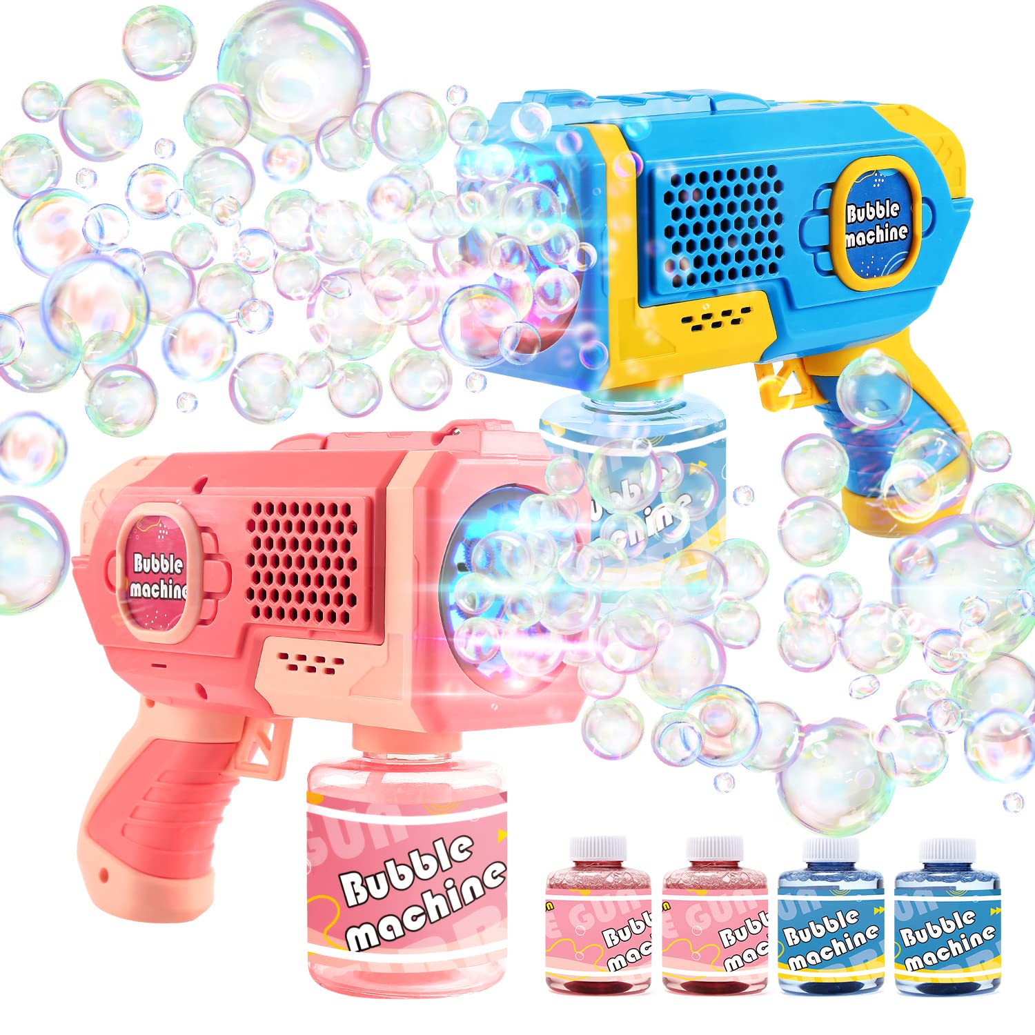 EagleStone 2 Pack Bubble Gun Machine for Kids, Automatic 8 Hole Light Up Bubble Blower with 4 Refill Solution, Bubble Guns Blaster for Toddlers, Outdoor Toys Gifts, Wedding, Christmas Party Favor