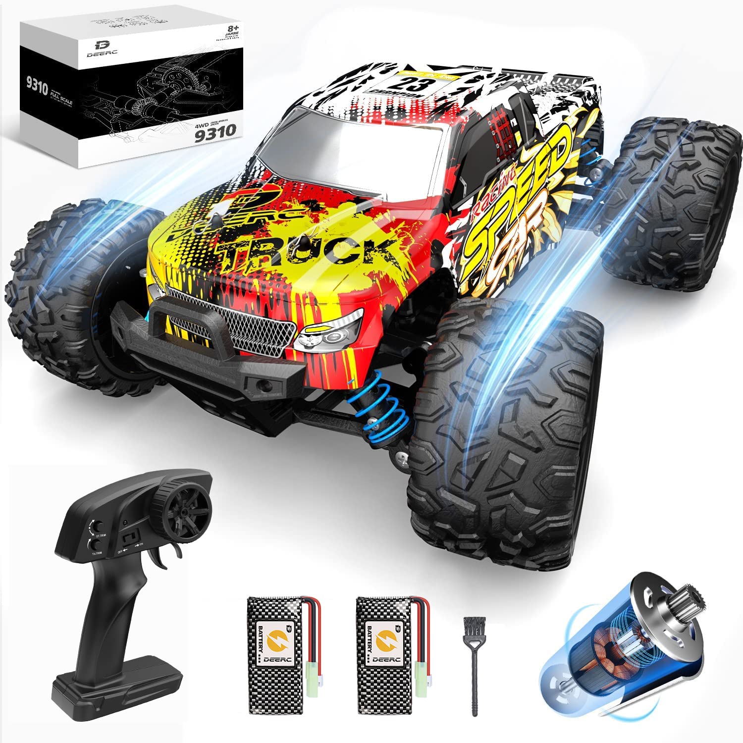 DEERC 9310 RC Cars High Speed Remote Control Car for Adults Kids 30+MPH, 1:16 Scales 4WD Off Road RC Monster Truck,Fast 2.4GHz All Terrains Toy Trucks Gifts for Boys,2 Batteries for 40Min Play