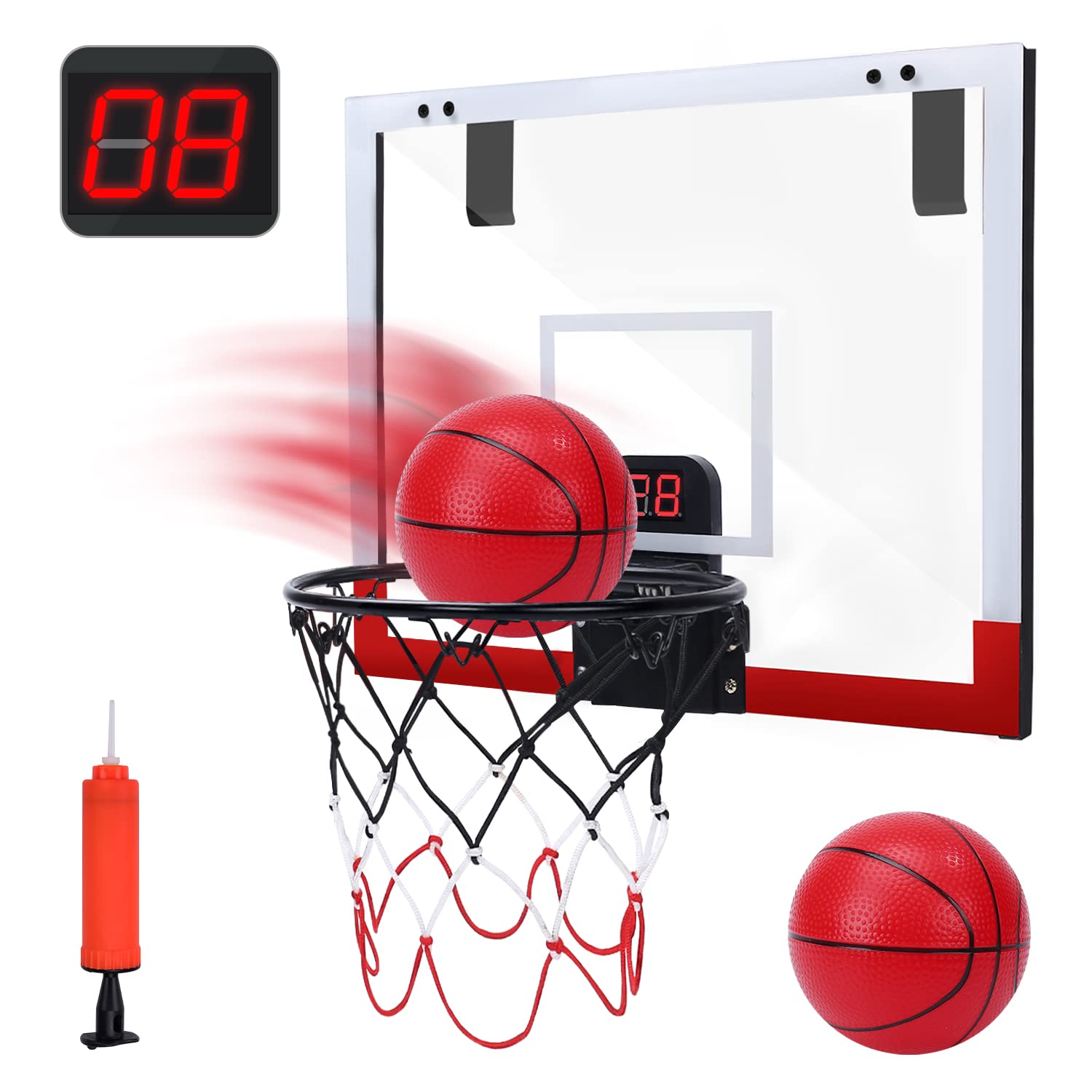 EagleStone Kids Mini Basketball Toy Set, Basketball Hoop Indoor Over The Door Basketball Hoop with Electronic Scoreboard 2 Balls, Wall Mounted Room Basketball Hoops for Toddler Boys Girls