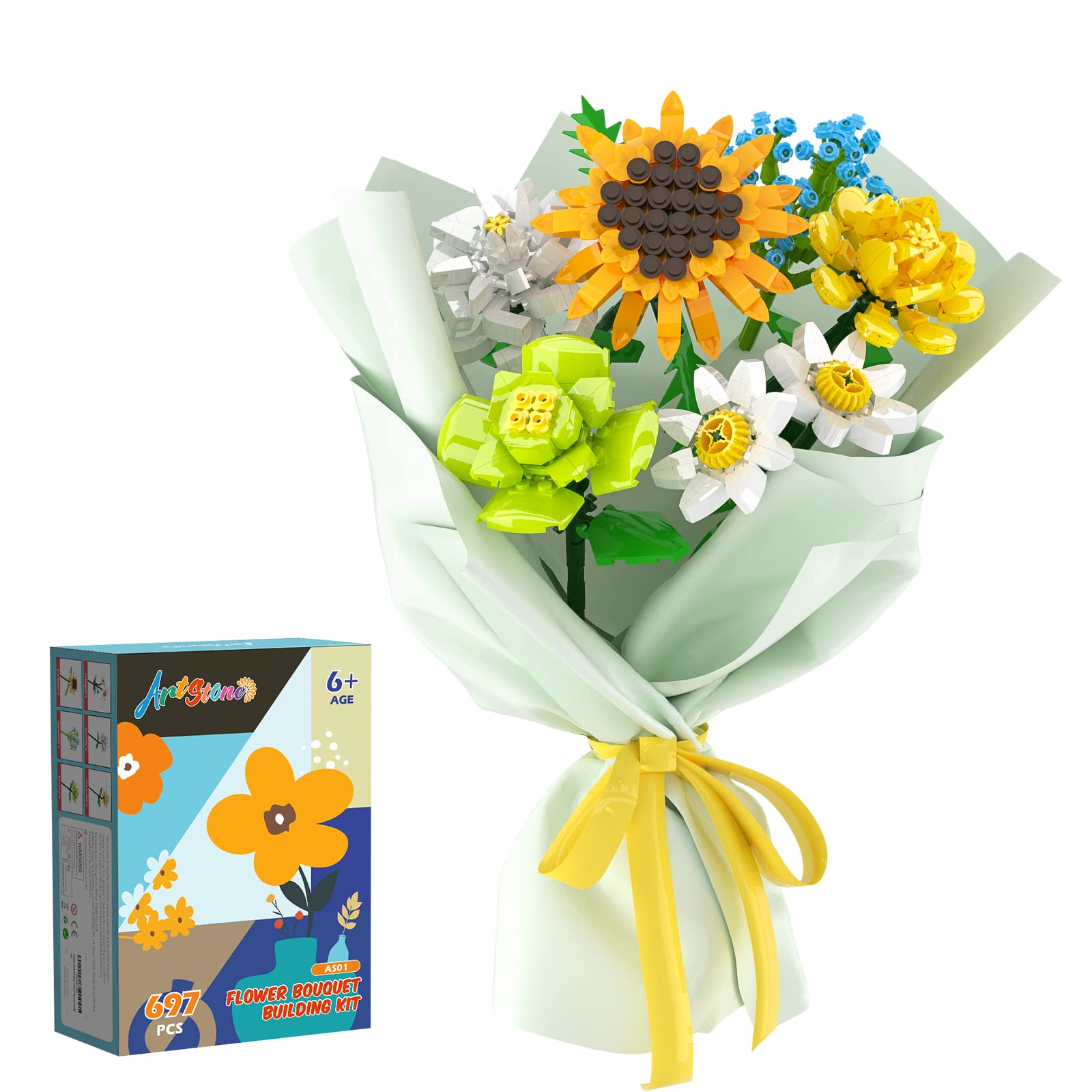 ArtStone Flower Bouquet Building Kit Toy Building Block Set Creative Flowers Building Botanical Collection