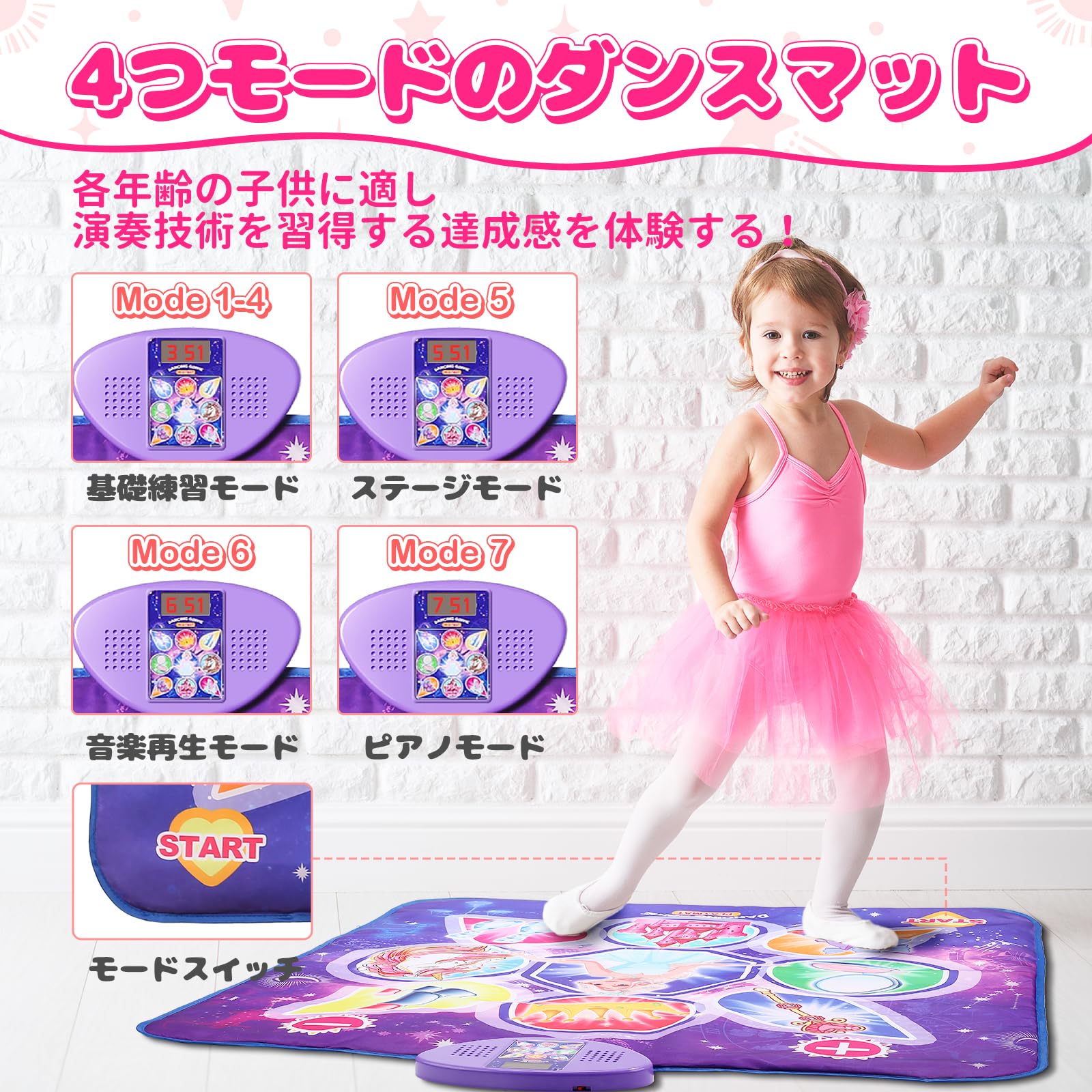 EagleStone SF25101 Level Up Dance Matt | Musical Mat - Dance Game Toy Gift for Kids Girls Boys - Piano mat Ages 3+, Adjustable Volume, Built-in Music, 4 Challenge Levels (35.4"X35.4")