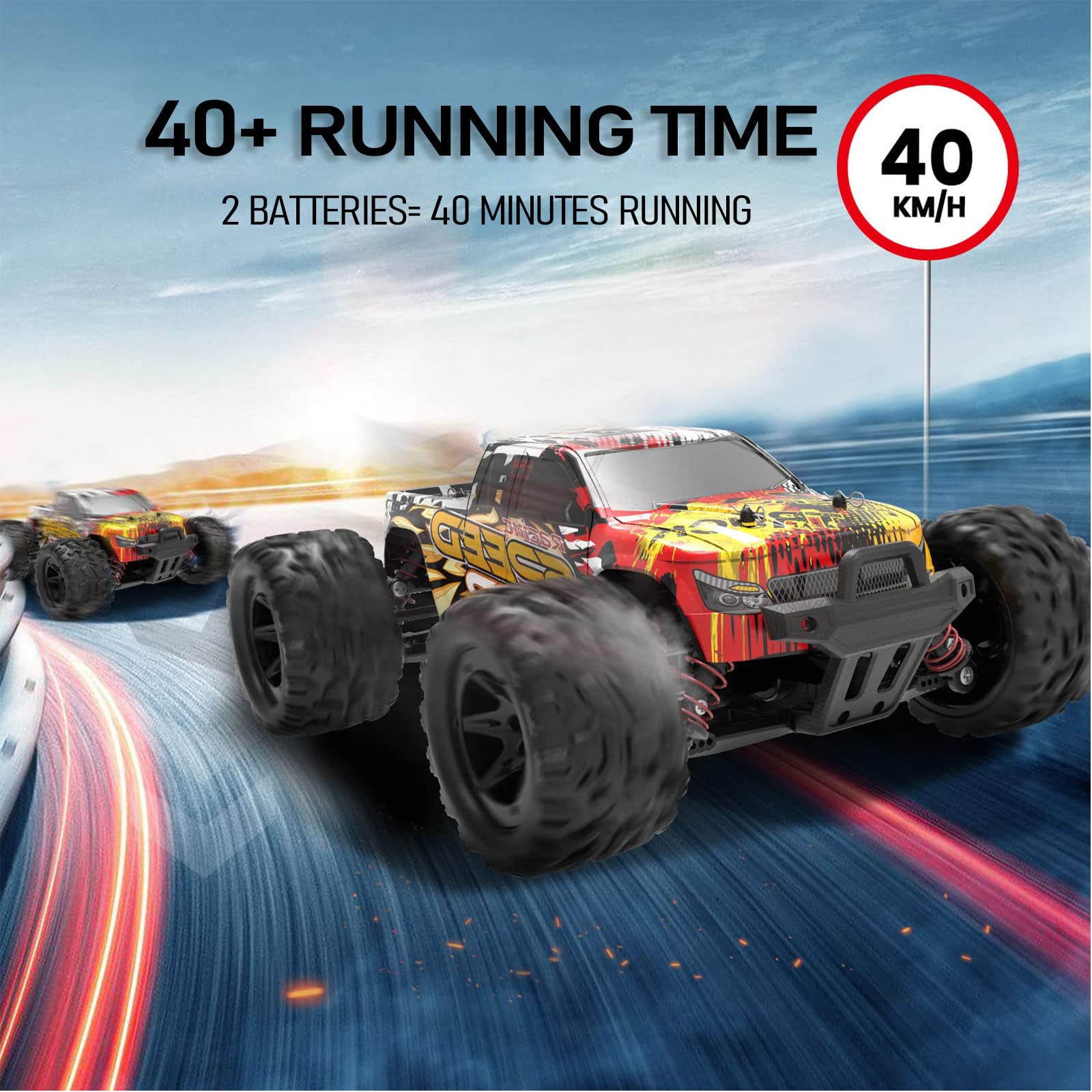 DEERC 9310 RC Cars High Speed Remote Control Car for Adults Kids 30+MPH, 1:16 Scales 4WD Off Road RC Monster Truck,Fast 2.4GHz All Terrains Toy Trucks Gifts for Boys,2 Batteries for 40Min Play