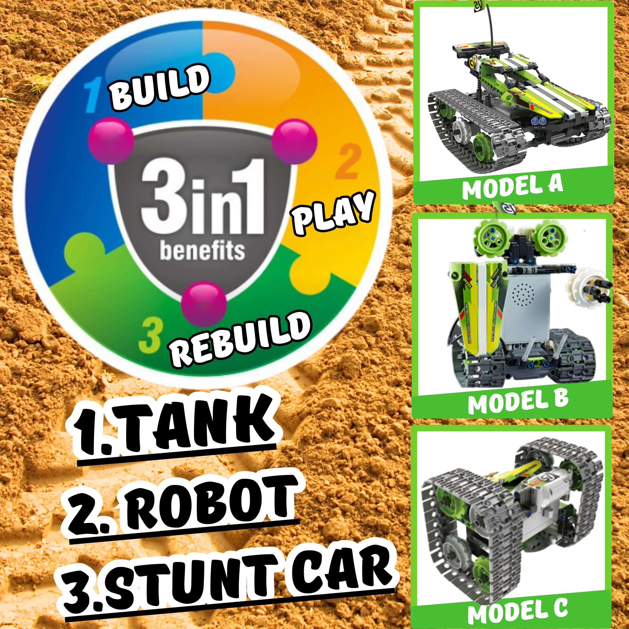 Islyne T26 Remote Control Cars Robot Building Kit Educational Toys for Age 8 to 13 Fun STEM Toys for Kids 3 in 1 RC Car Kit to Build Cool Building Blocks Set Birthday Gift for 8 9 10 Year Old Boys