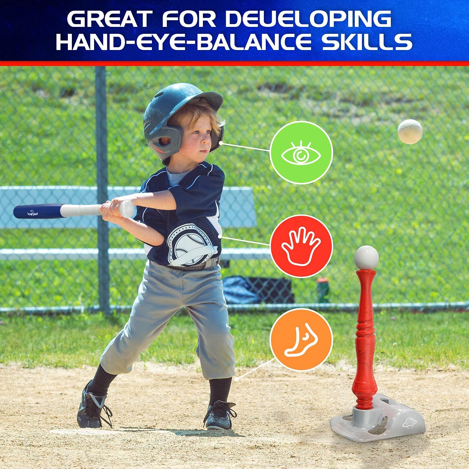 Eagle Stone ES09 EagleStone T Ball Sets for Kids 3-5, 5-8, Tee Ball Set for Toddlers, Baseball Outdoor Toy Includes 6 Large Balls, Adjustable Teeball Batting Tee, Tball Games for Boys & Girls, Kids Ages 3-12 Years