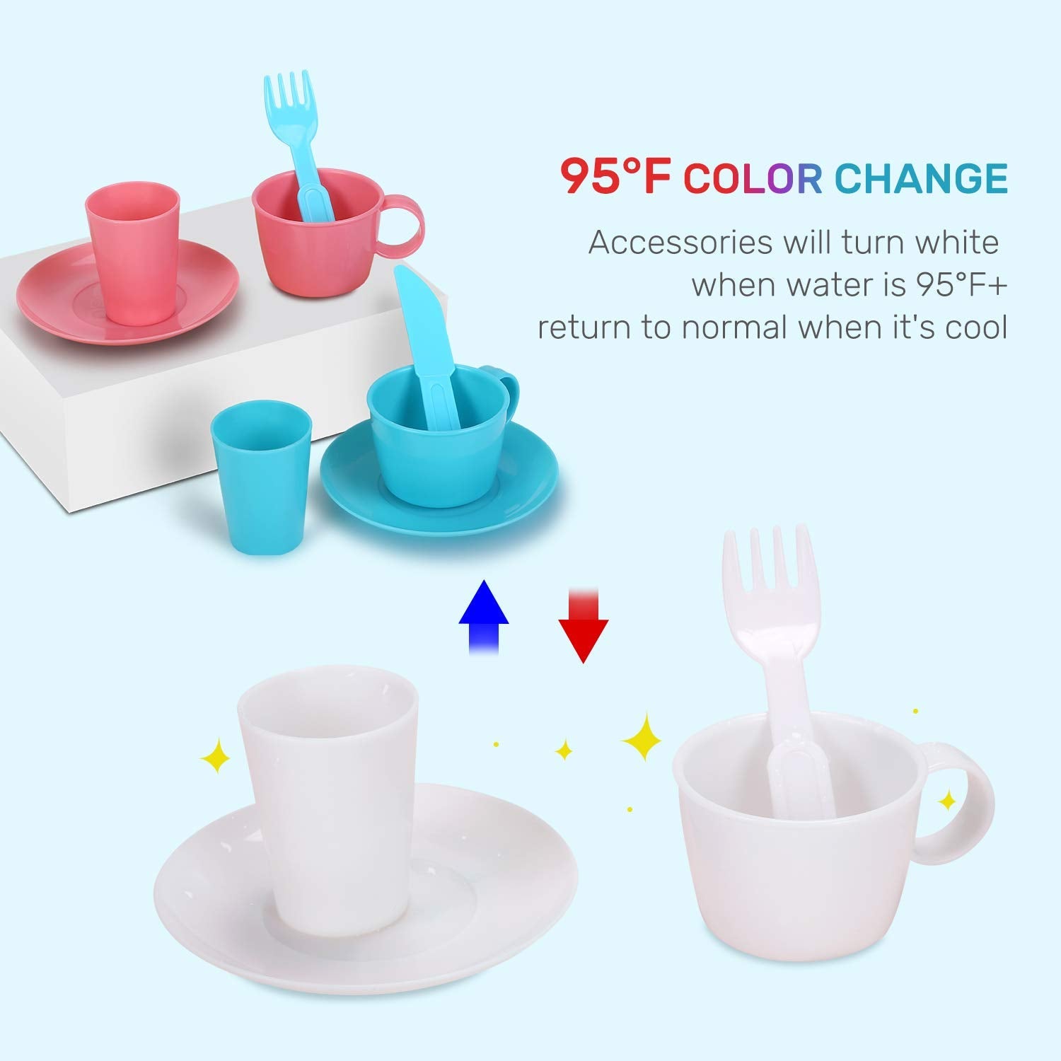 CUTE STONE CS181001 Color Changing Kitchen Sink Toys, Children Heat Sensitive Electric Dishwasher Pretend Play House Toys for Boys Girls