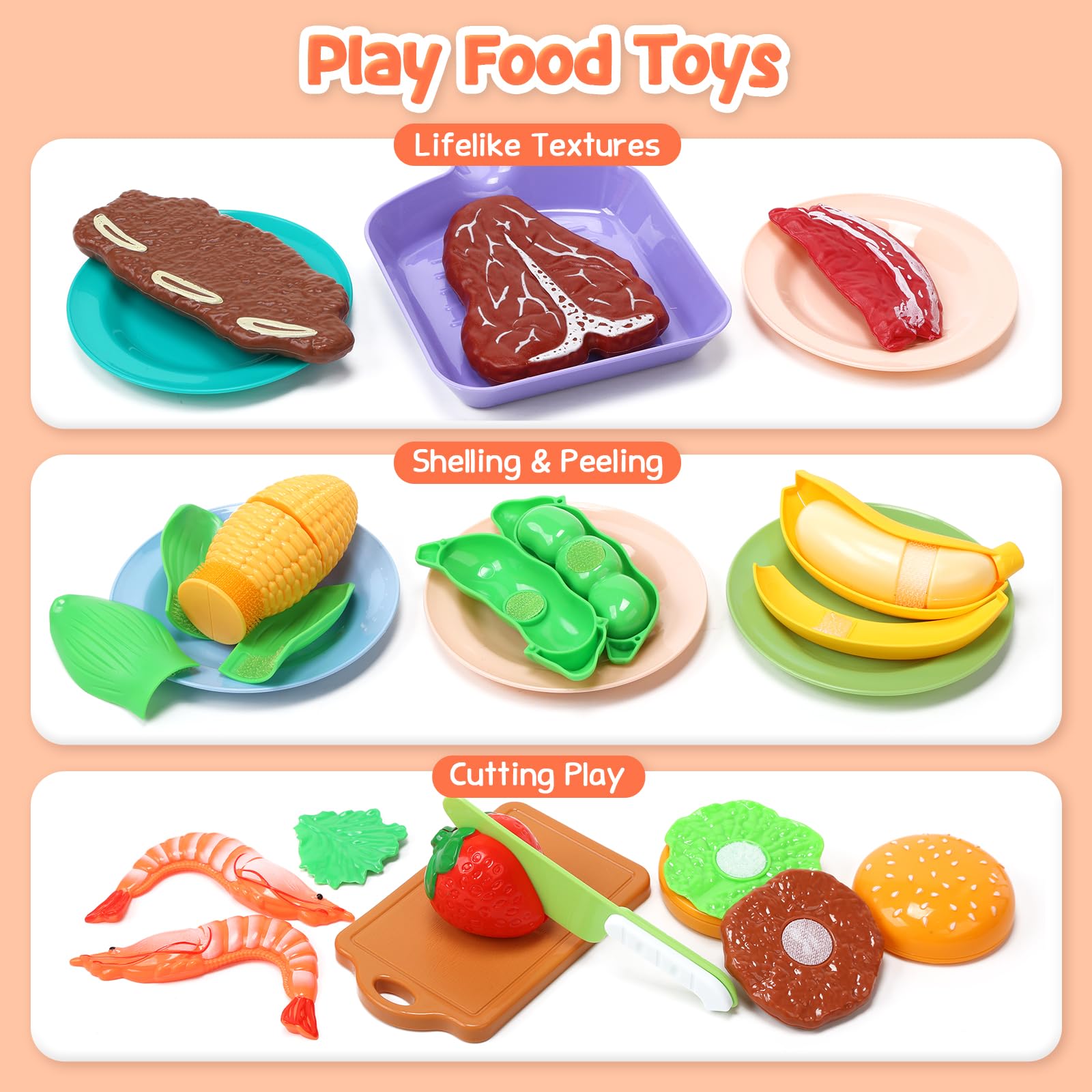 CUTE STONE Kids Play Kitchen Toy Accessories, Toddler Pretend Cooking Playset with Toys Cookware and Utensils, Toys Food for Cutting Play, Kids Cooking Set Education Learning Gift for Boys Girls