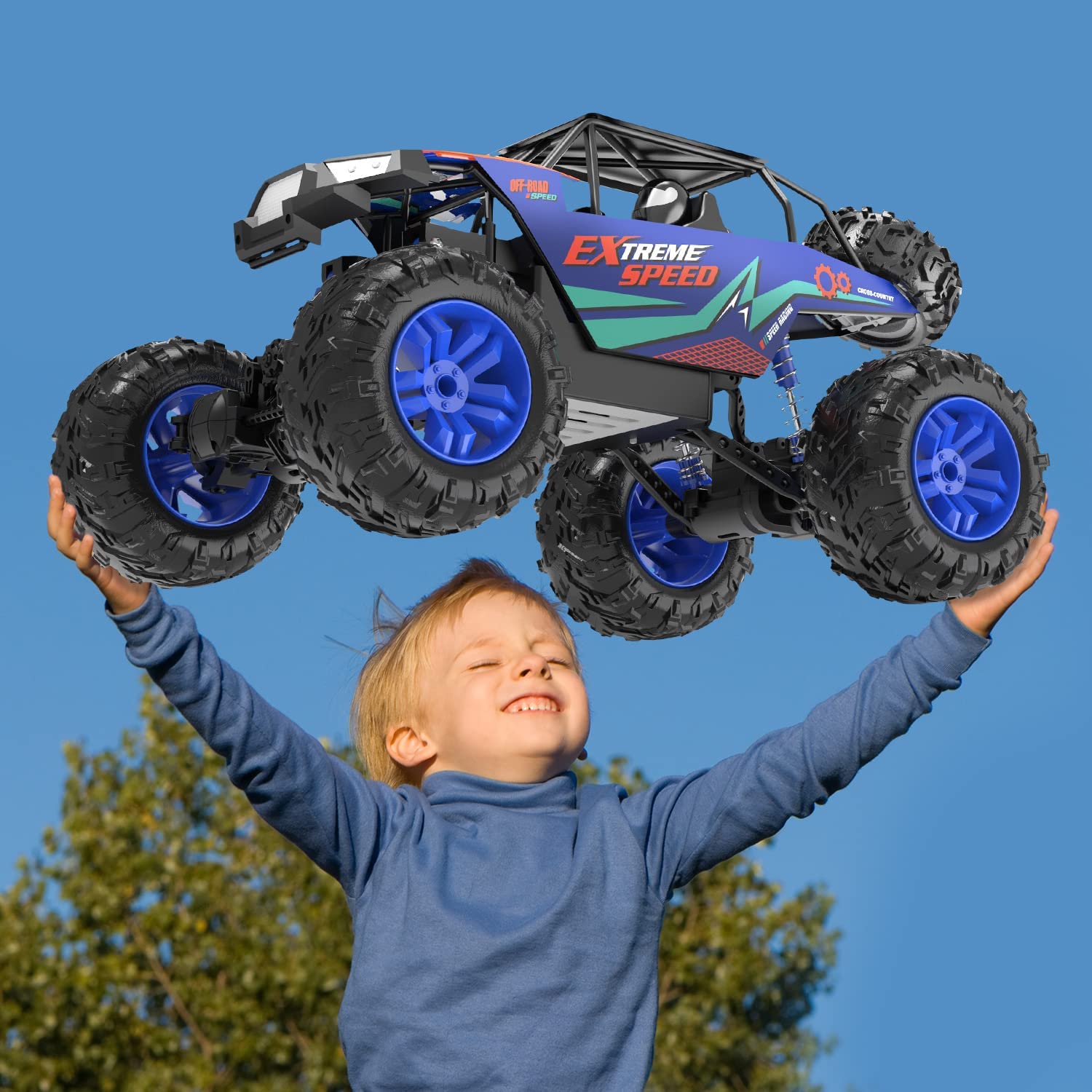 DEERC DE60 Large 1:8 Scale Upgraded RC Cars Remote Control Car for Adults Boys, Off Road Monster Truck with Realistic Sound, 2.4Ghz 4WD Rock Crawler Toy All Terrain Climbing, 2 Batteries for 80 Min Play