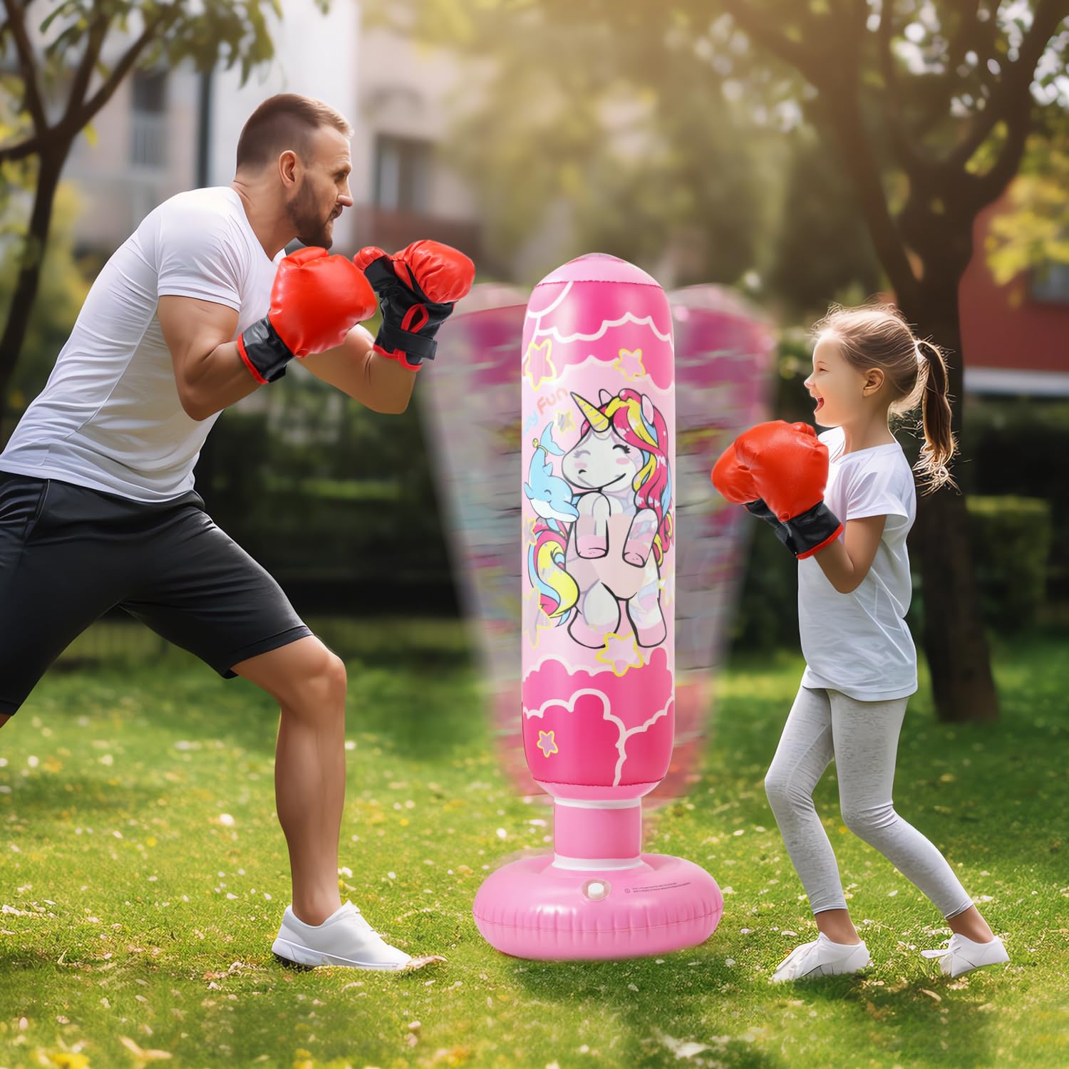 47" Inflatable Kids Punching Bag with Boxing Gloves, Free Standing Boxing Bag, Bounce-Back Bag for MMA, Karate, Taekwondo and Kick, Gifts for Kids, Girls