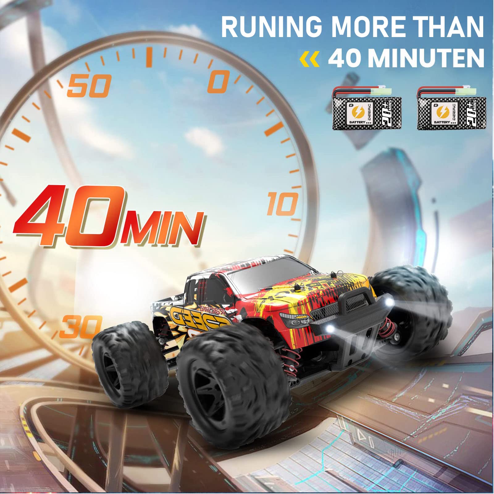 DEERC 9310 RC Cars High Speed Remote Control Car for Adults Kids 30+MPH, 1:16 Scales 4WD Off Road RC Monster Truck,Fast 2.4GHz All Terrains Toy Trucks Gifts for Boys,2 Batteries for 40Min Play