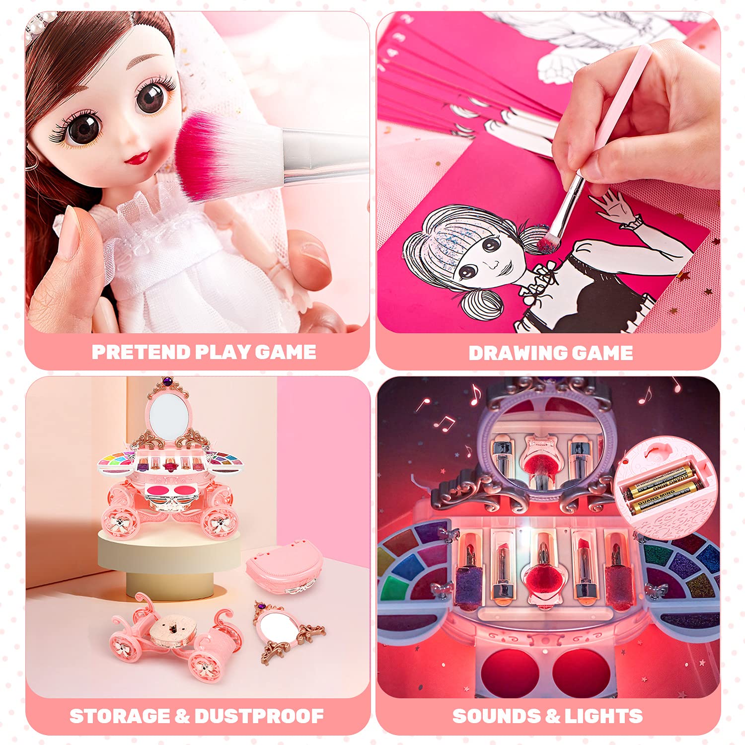 EveStone Kids Makeup Kit for Girl, 3 in 1 Play Makeup Set with Washable & Non-Toxic Cosmetic Vanity, Real Make Up Girls Toys