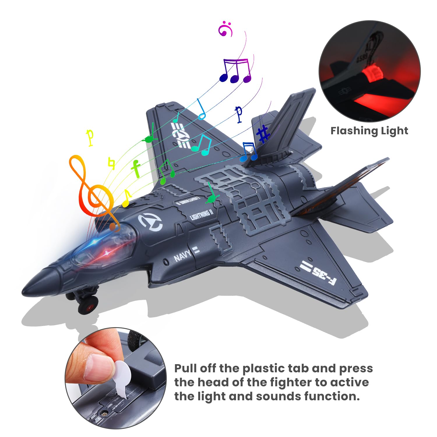 Holy Fun 2 Packs Diecast Airplane Toys with Sound & Light, Pull Back Alloy Fighter Jet Plane Model Toys, for Kids Boys and Girls