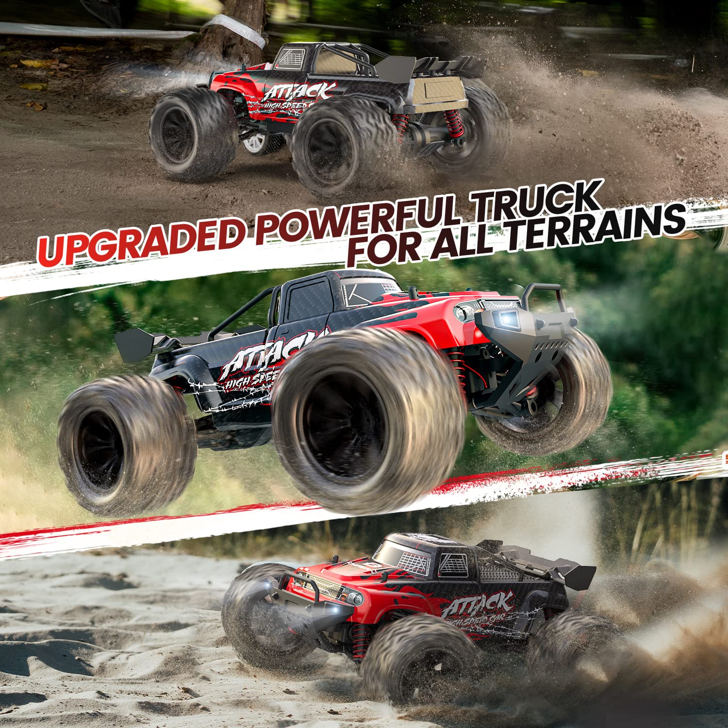 DEERC 9500E 1:16 Scale All Terrain RC Car, 4x4 High Speed 40 KPH RC Truck, 2.4Ghz Remote Control Truck with 2 Batteries, Off-Road Monster Truck for Adults Kids