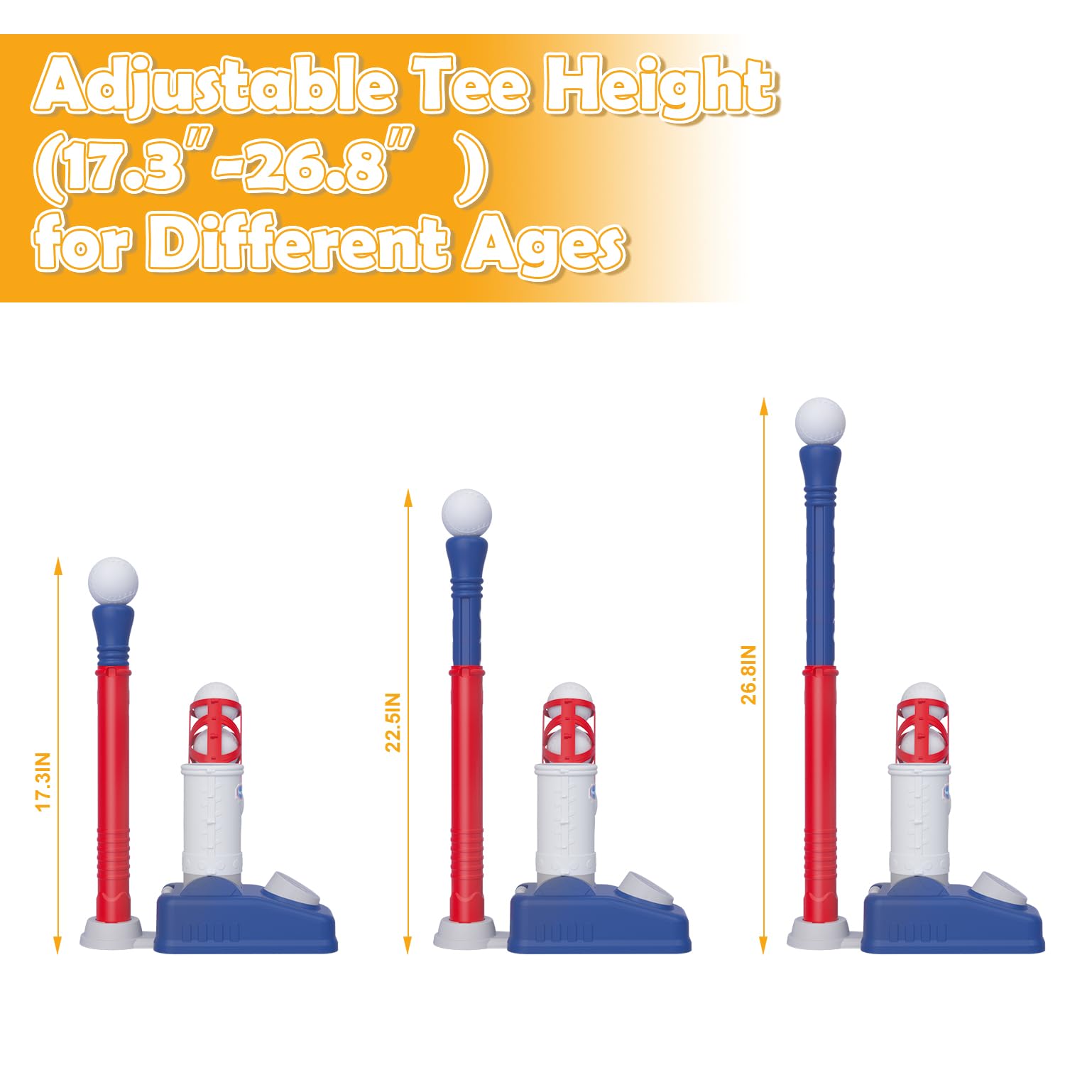 EagleStone ES33 2 in 1 T Ball Set for Kids 3-5, Tee Ball Set for Toddlers with Step on Pitching Machine, Adjustable Batting Tee, Tball Bat and 6 Balls, Outdoor Baseball Christmas Toy Gift for Boys & Girls