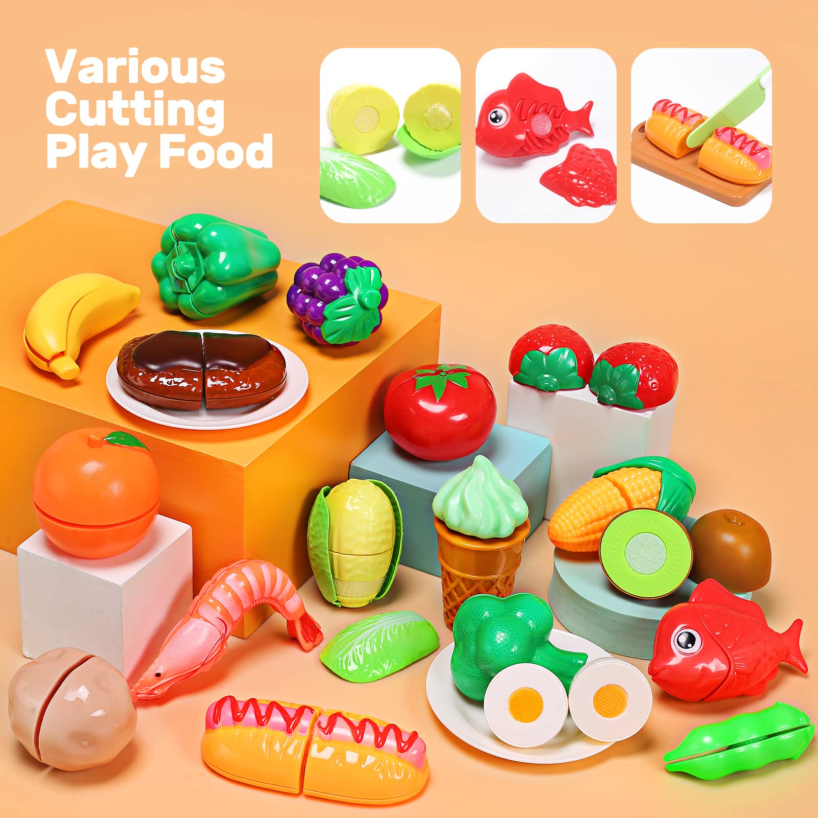 CUTE STONE RPCS204004 Play Kitchen Accessories Toy, Play Food Sets for Kids Kitchen, Toddler Kitchen Set for Kids with Play Pots, Pans, Kids Kitchen Playset, Play Kitchen Toys for Girls Boys