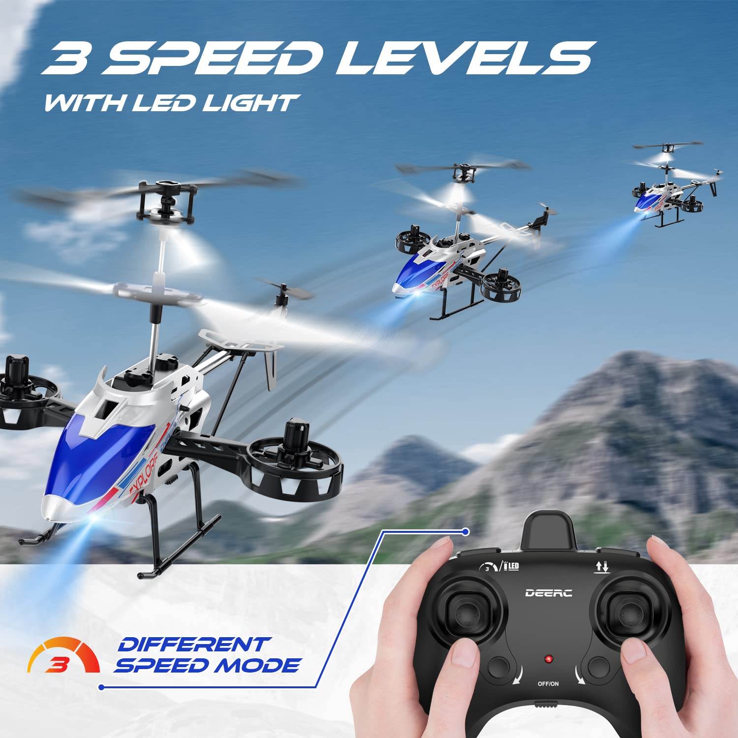 DEERC DE28S Remote Control Helicopter, 4.5CH Lateral Drift RC Helicopters W/Light, 22 Min Play, Altitude Hold, Gyroscope, 2.4GHz Toy for Beginner Boys Girls