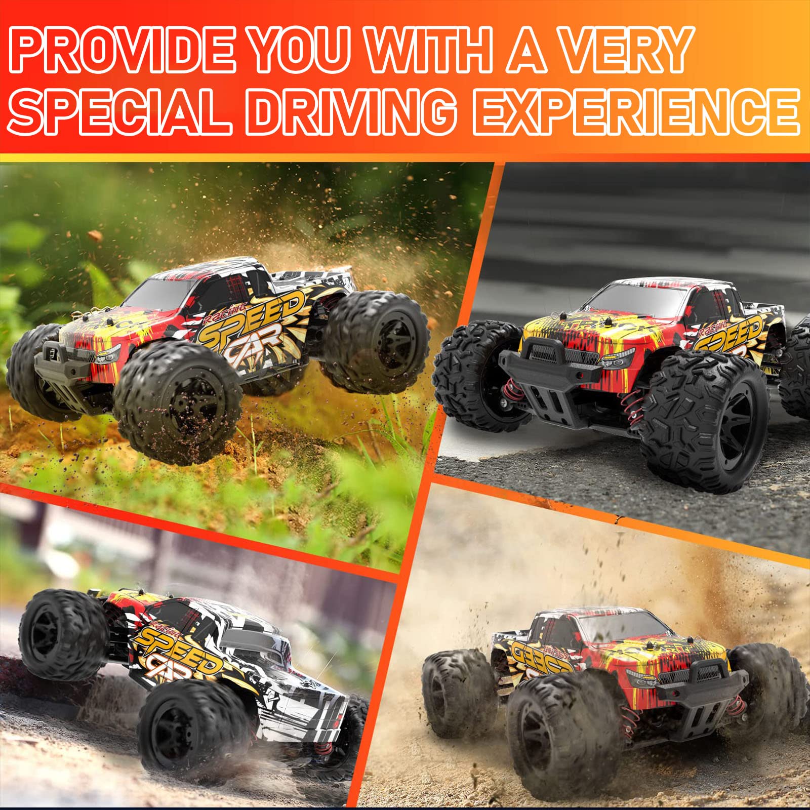 DEERC 9310 RC Cars High Speed Remote Control Car for Adults Kids 30+MPH, 1:16 Scales 4WD Off Road RC Monster Truck,Fast 2.4GHz All Terrains Toy Trucks Gifts for Boys,2 Batteries for 40Min Play