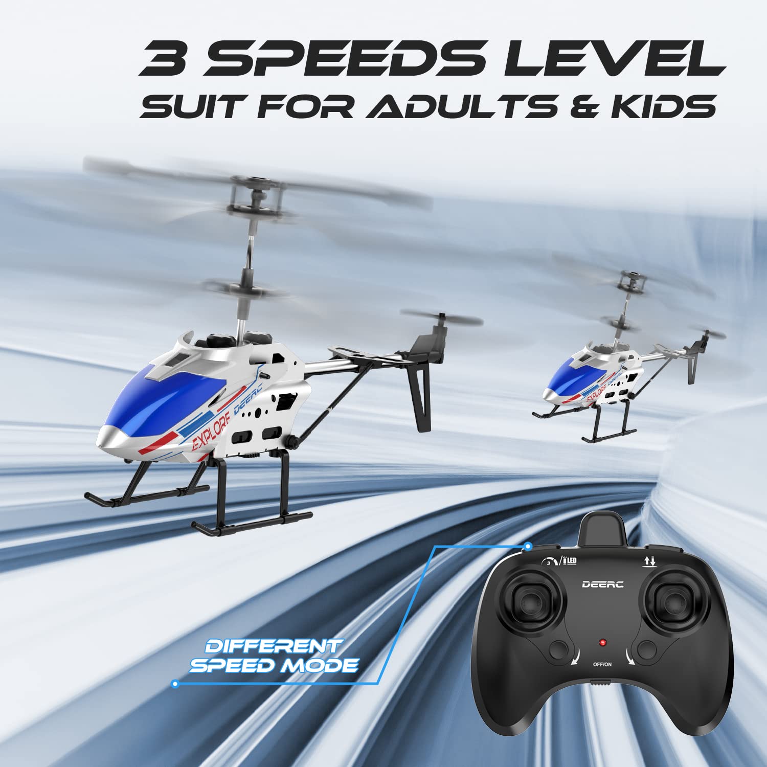 DEERC DE28 Remote Control Helicopter, 3.5 CH Altitude Hold RC Helicopters w/Gyro for Beginner, 2 Shells LED Light One Key Take Off/Landing, 2.4GHz Aircraft Indoor Flying Toy for Kids Boys Girls