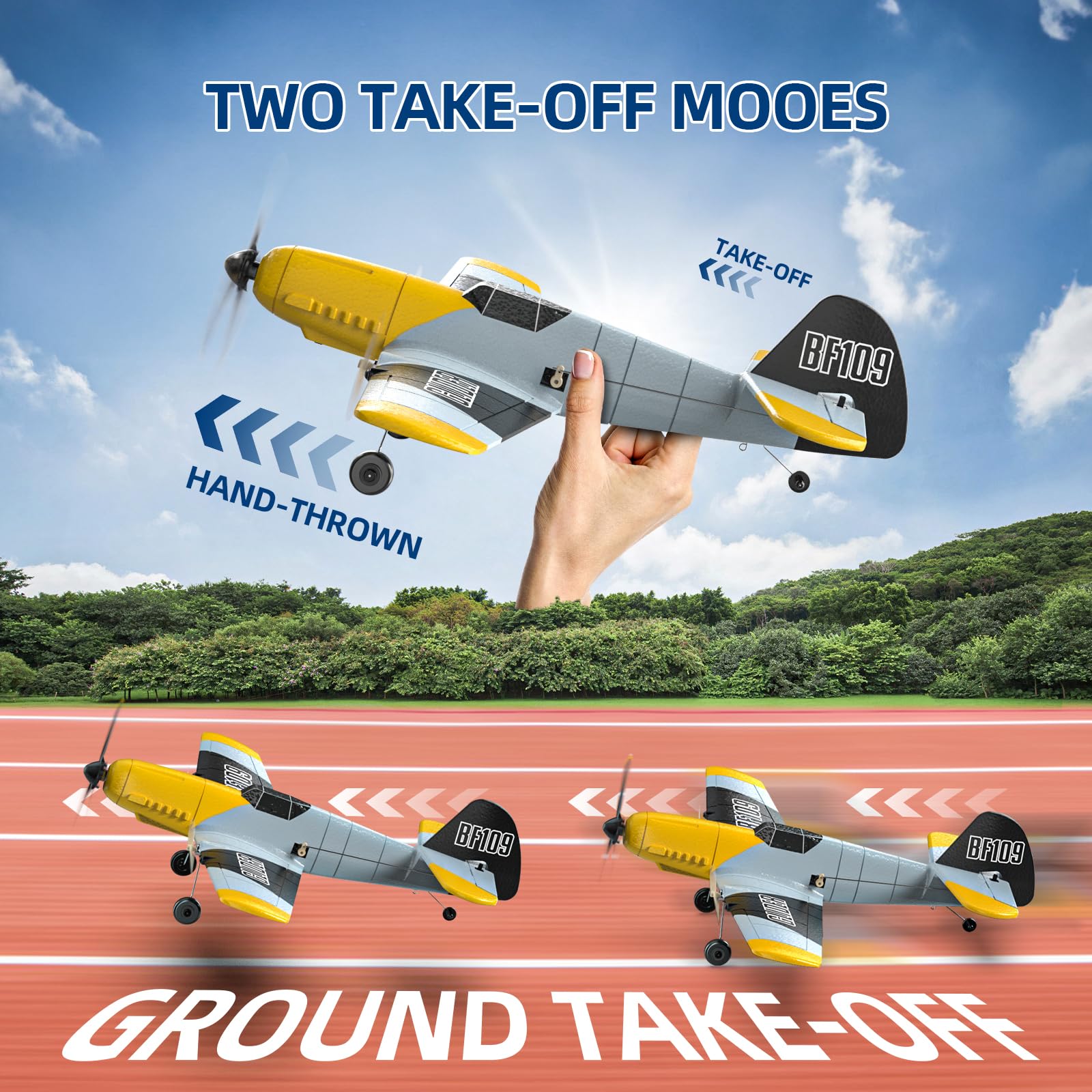 DEERC Z61 RC Plane 3 Channel BF-109 Remote Control Airplane Fighter Toys,2.4GHz 6-axis Gyro Stabilizer RTF Glider Aircraft Plane with 2 Batteries,Easy to Fly for Adults Kids Beginners Boys