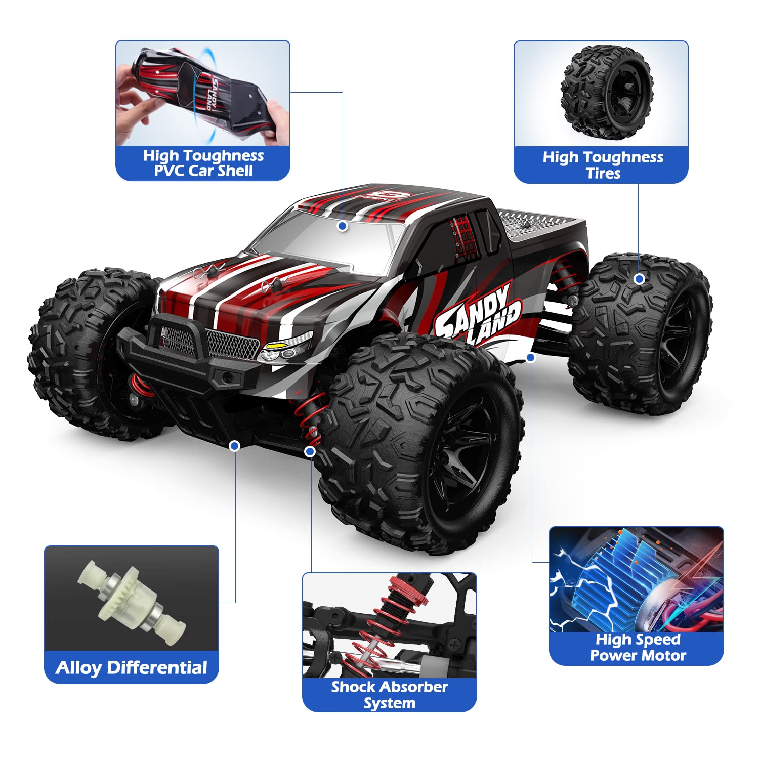 DEERC 9300 Remote Control Car High Speed RC Cars for Kids Adults 1:16 Scale 40 KM/H 4WD Off Road Monster Trucks,2.4GHz All Terrain Toy Trucks with 2 Rechargeable Battery