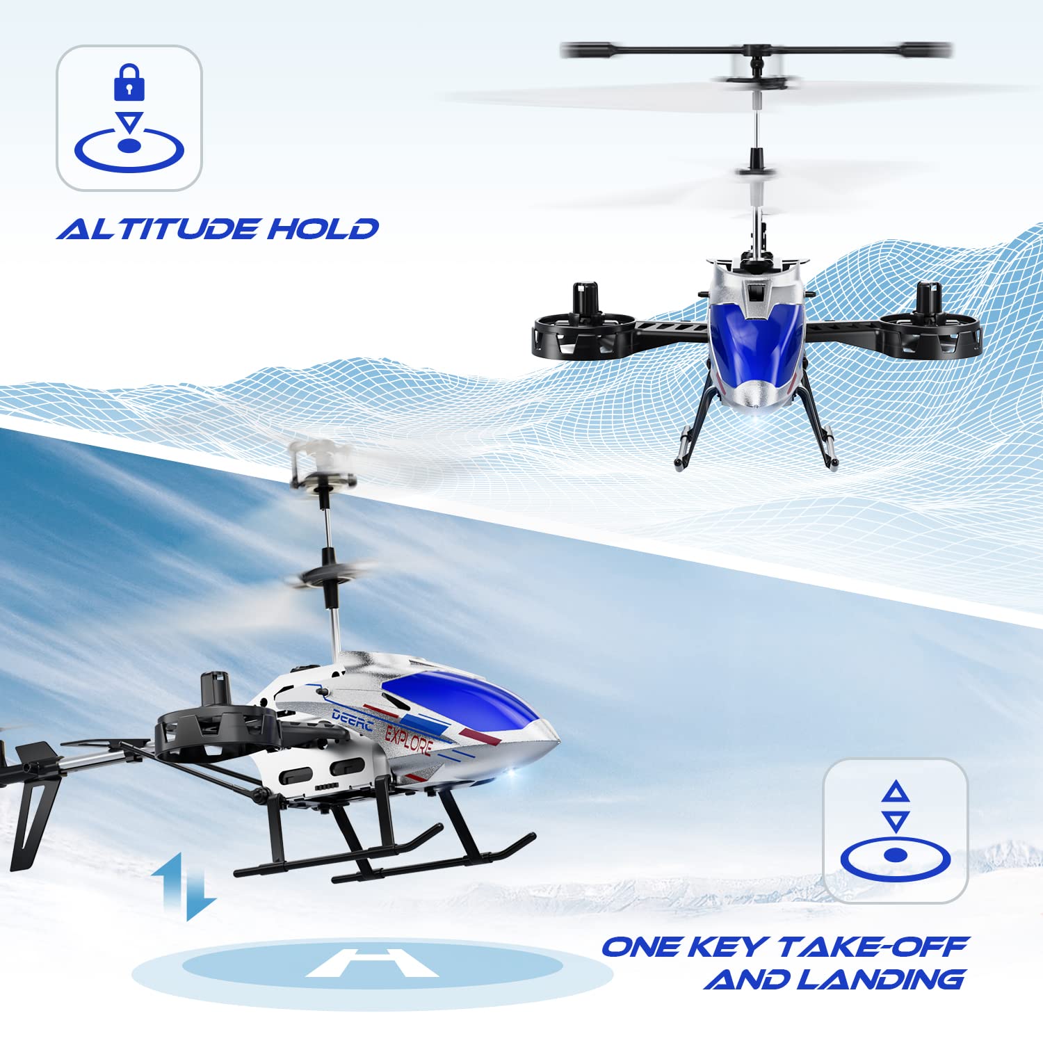 DEERC DE28S Remote Control Helicopter, 4.5CH Lateral Drift RC Helicopters W/Light, 22 Min Play, Altitude Hold, Gyroscope, 2.4GHz Toy for Beginner Boys Girls