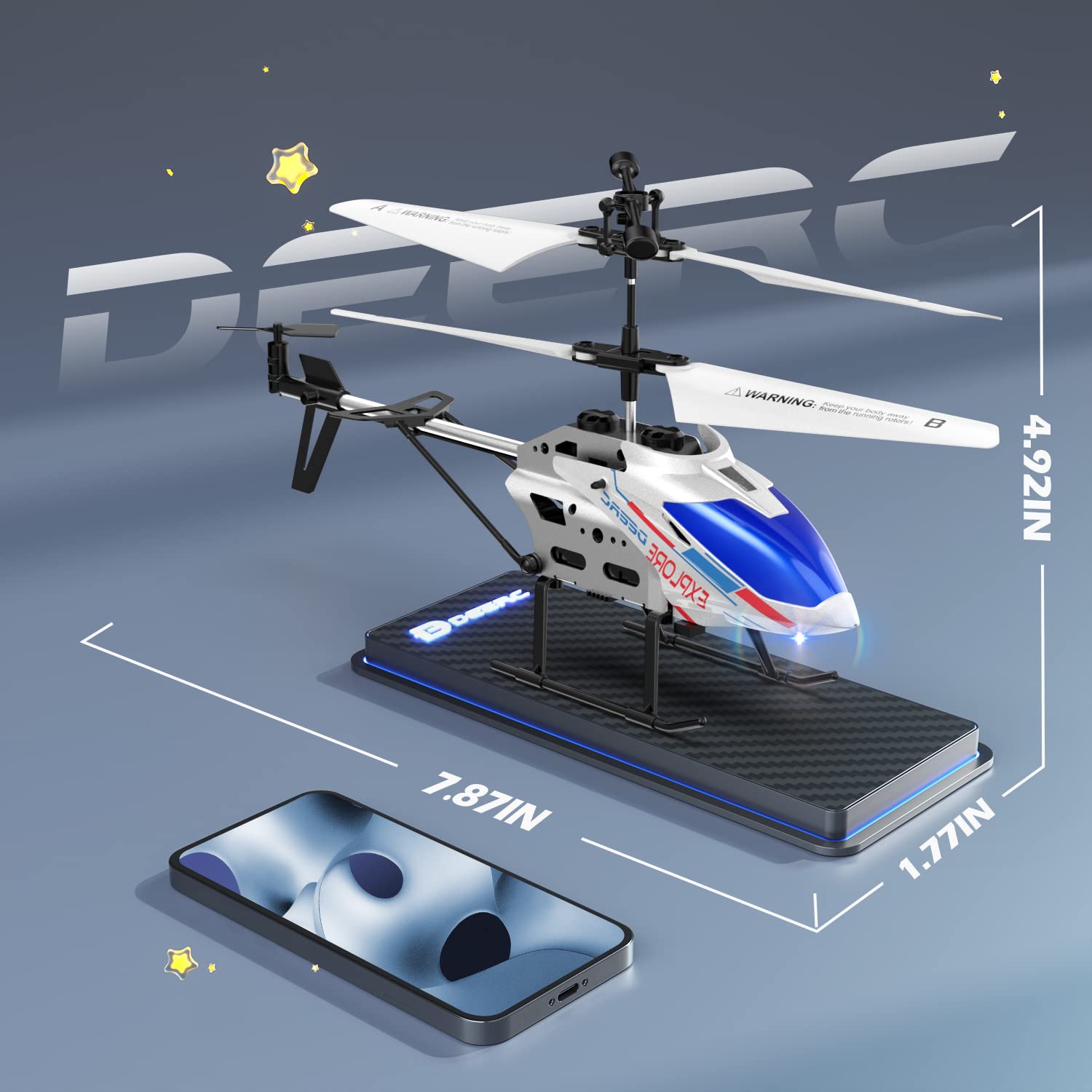 DEERC DE28 Remote Control Helicopter, 3.5 CH Altitude Hold RC Helicopters w/Gyro for Beginner, 2 Shells LED Light One Key Take Off/Landing, 2.4GHz Aircraft Indoor Flying Toy for Kids Boys Girls