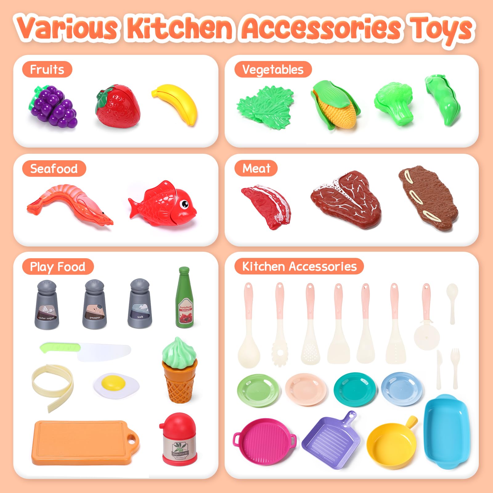 CUTE STONE Kids Play Kitchen Toy Accessories, Toddler Pretend Cooking Playset with Toys Cookware and Utensils, Toys Food for Cutting Play, Kids Cooking Set Education Learning Gift for Boys Girls