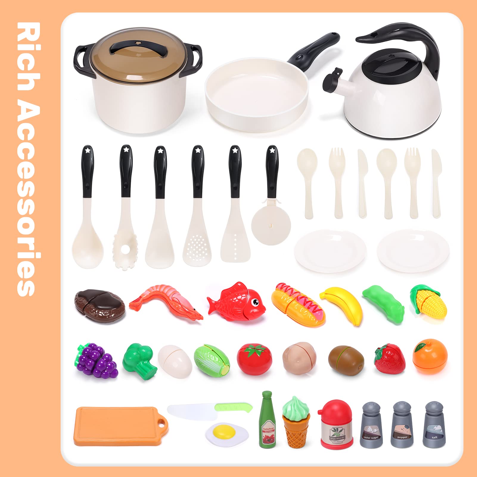 CUTE STONE RPCS204004 Play Kitchen Accessories Toy, Play Food Sets for Kids Kitchen, Toddler Kitchen Set for Kids with Play Pots, Pans, Kids Kitchen Playset, Play Kitchen Toys for Girls Boys