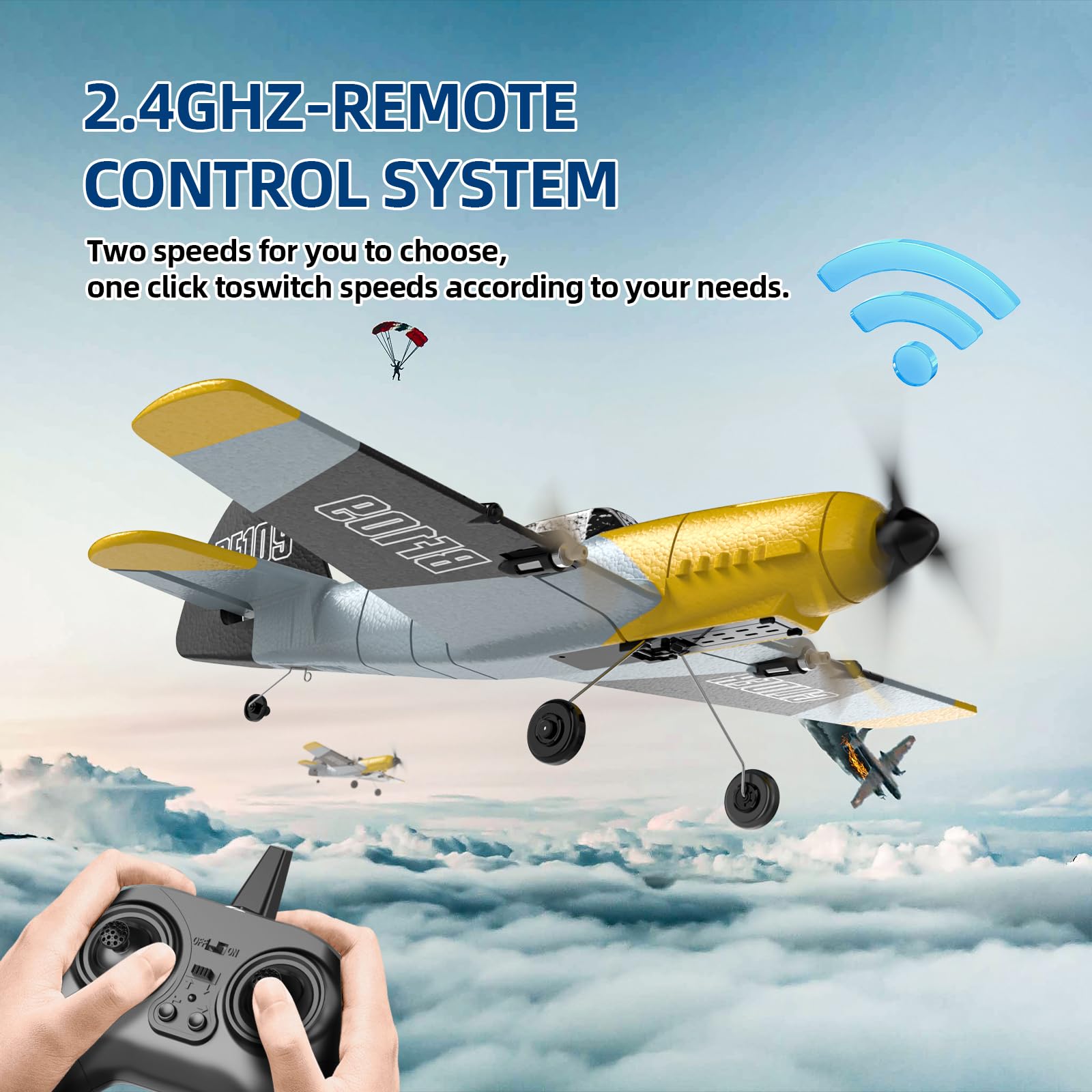 DEERC Z61 RC Plane 3 Channel BF-109 Remote Control Airplane Fighter Toys,2.4GHz 6-axis Gyro Stabilizer RTF Glider Aircraft Plane with 2 Batteries,Easy to Fly for Adults Kids Beginners Boys