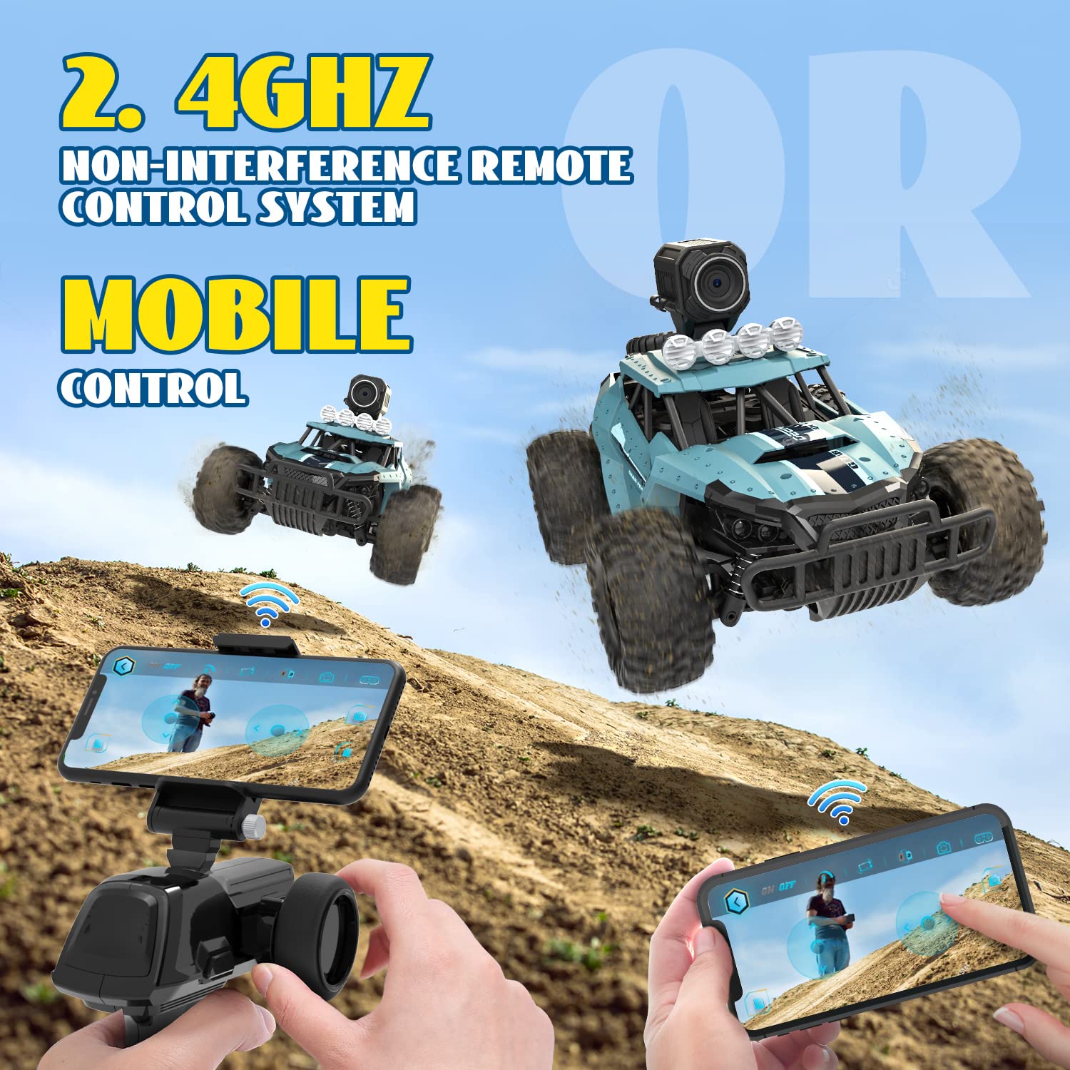 DEERC RC Cars DE36W Remote Control Car with 1080P HD FPV Camera, 1/16 Off-Road High Speed Monster Trucks for Kids Adults 60 Min Play