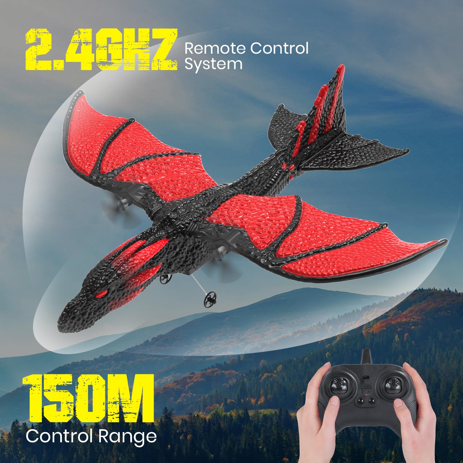 DEERC Z60 RC Plane,2.4GHz Remote Control Dragon Plane Toys,2CH 6-axis Gyro Stabilizer RTF Airplane with 2 Batteries,Easy to Fly for Adults Kids Beginners Boys