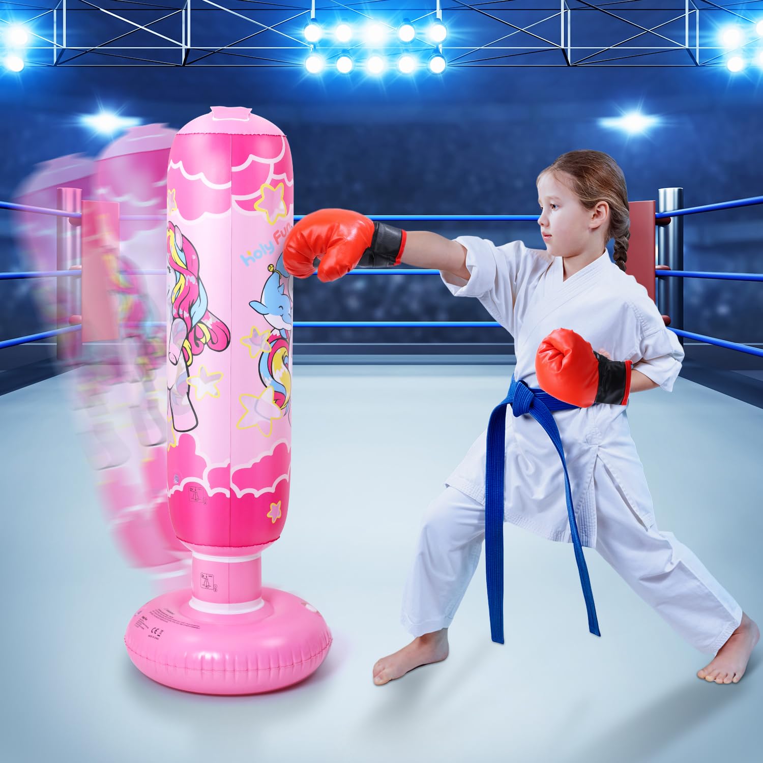 47" Inflatable Kids Punching Bag with Boxing Gloves, Free Standing Boxing Bag, Bounce-Back Bag for MMA, Karate, Taekwondo and Kick, Gifts for Kids, Girls