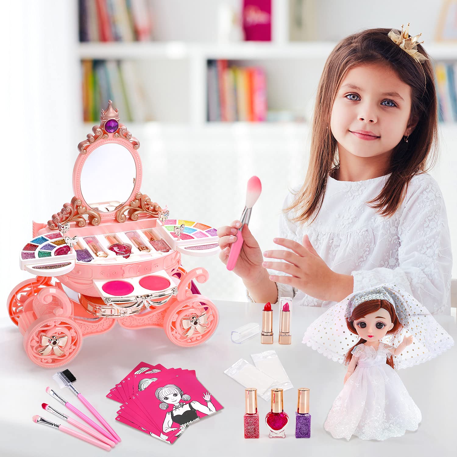 EveStone Kids Makeup Kit for Girl, 3 in 1 Play Makeup Set with Washable & Non-Toxic Cosmetic Vanity, Real Make Up Girls Toys