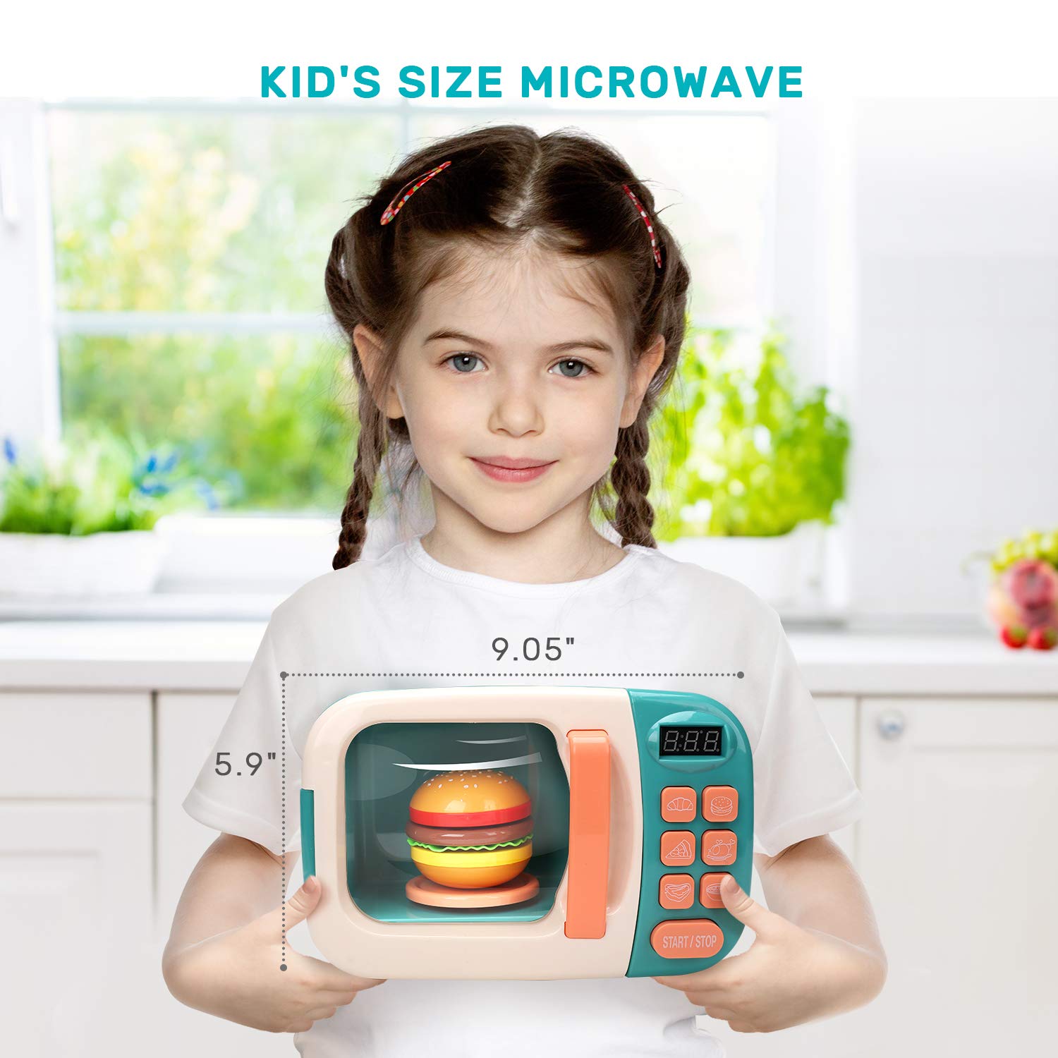 CUTE STONE Microwave Toys Kitchen Play Set, Kids Pretend Play Electronic Oven with Play Food, Kids Cookware Pot and Pan Toy Set, Cooking Utensils,Great Learning Gifts for Girls Boys