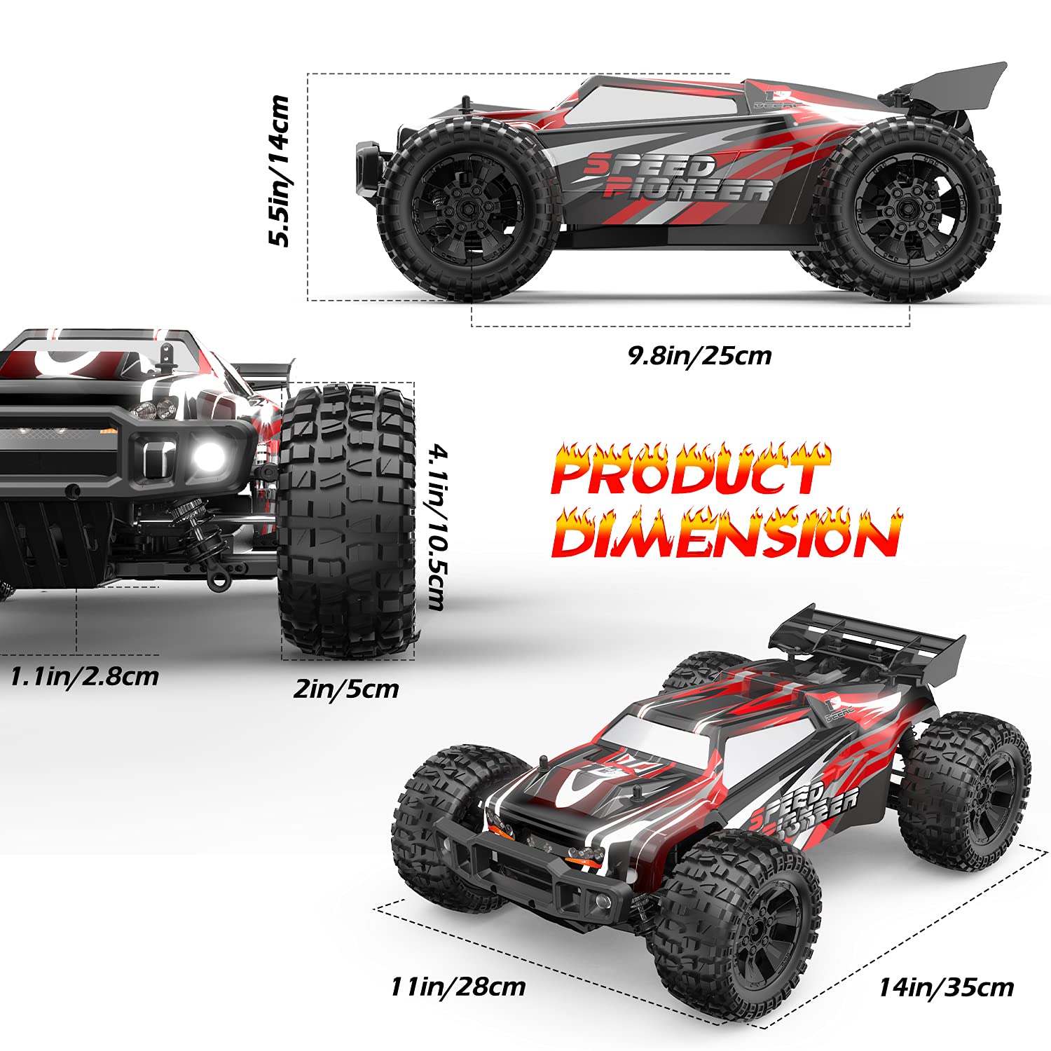 DEERC 9206E DIY Extra Shell 1:10 Scale Large RC Cars,48+ KM/H Hobby Grade High Speed Remote Control Car for Adults Boys,All Terrain 4WD 2.4GHz Off Road Monster RC Truck with 2 Battery for 40+ Min Play