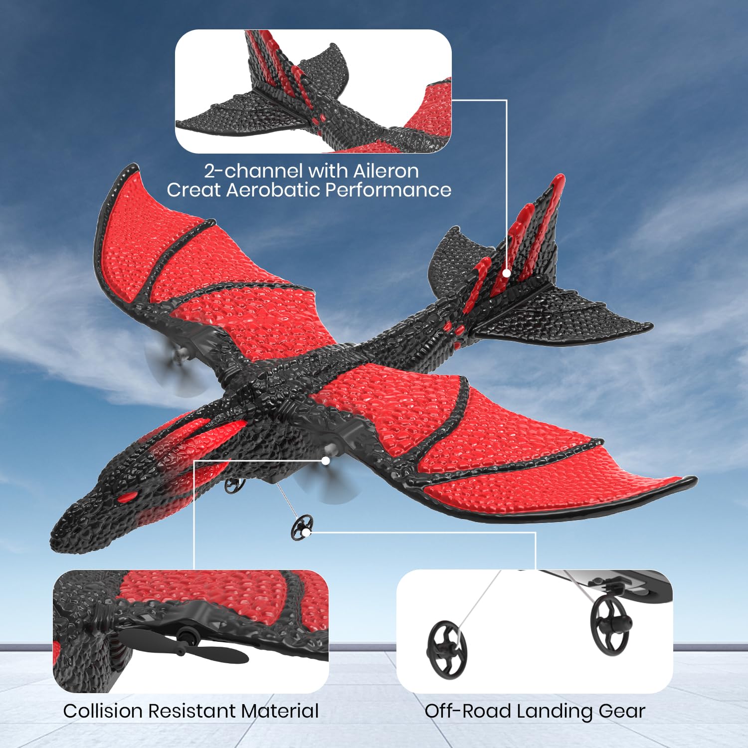 DEERC Z60 RC Plane,2.4GHz Remote Control Dragon Plane Toys,2CH 6-axis Gyro Stabilizer RTF Airplane with 2 Batteries,Easy to Fly for Adults Kids Beginners Boys