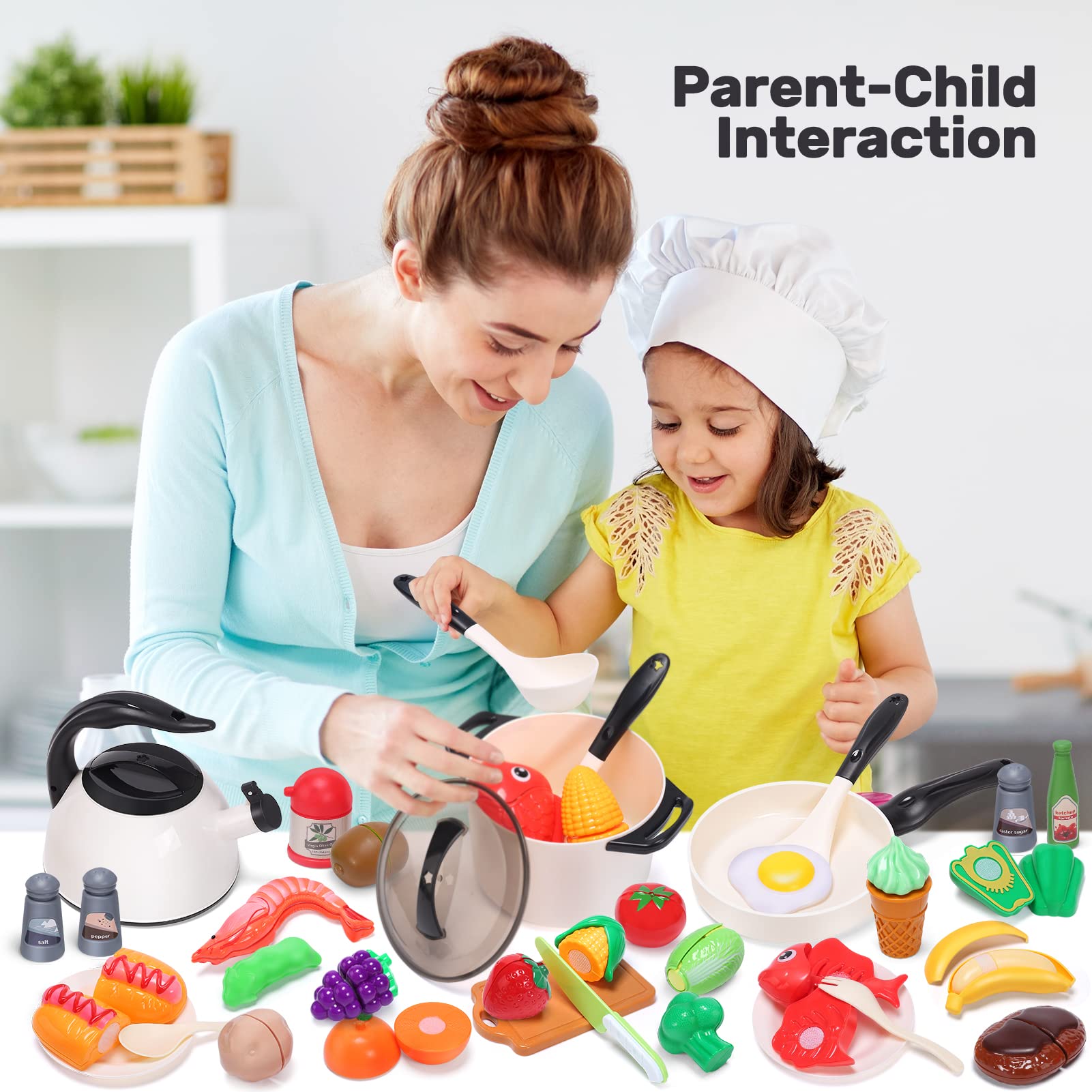 CUTE STONE RPCS204004 Play Kitchen Accessories Toy, Play Food Sets for Kids Kitchen, Toddler Kitchen Set for Kids with Play Pots, Pans, Kids Kitchen Playset, Play Kitchen Toys for Girls Boys